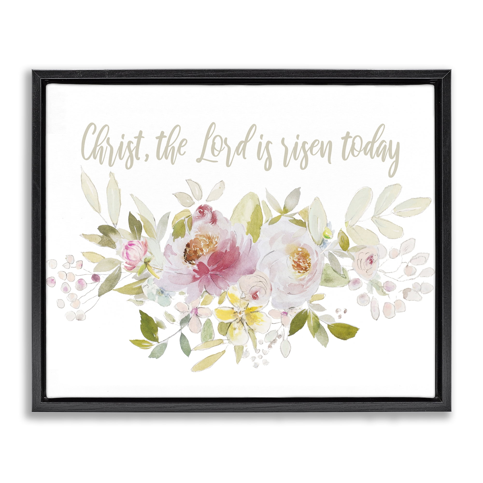 Stupell Industries The Lord Is Risen Florals Black Framed Floater Canvas Wall Art, design by Patricia Pinto