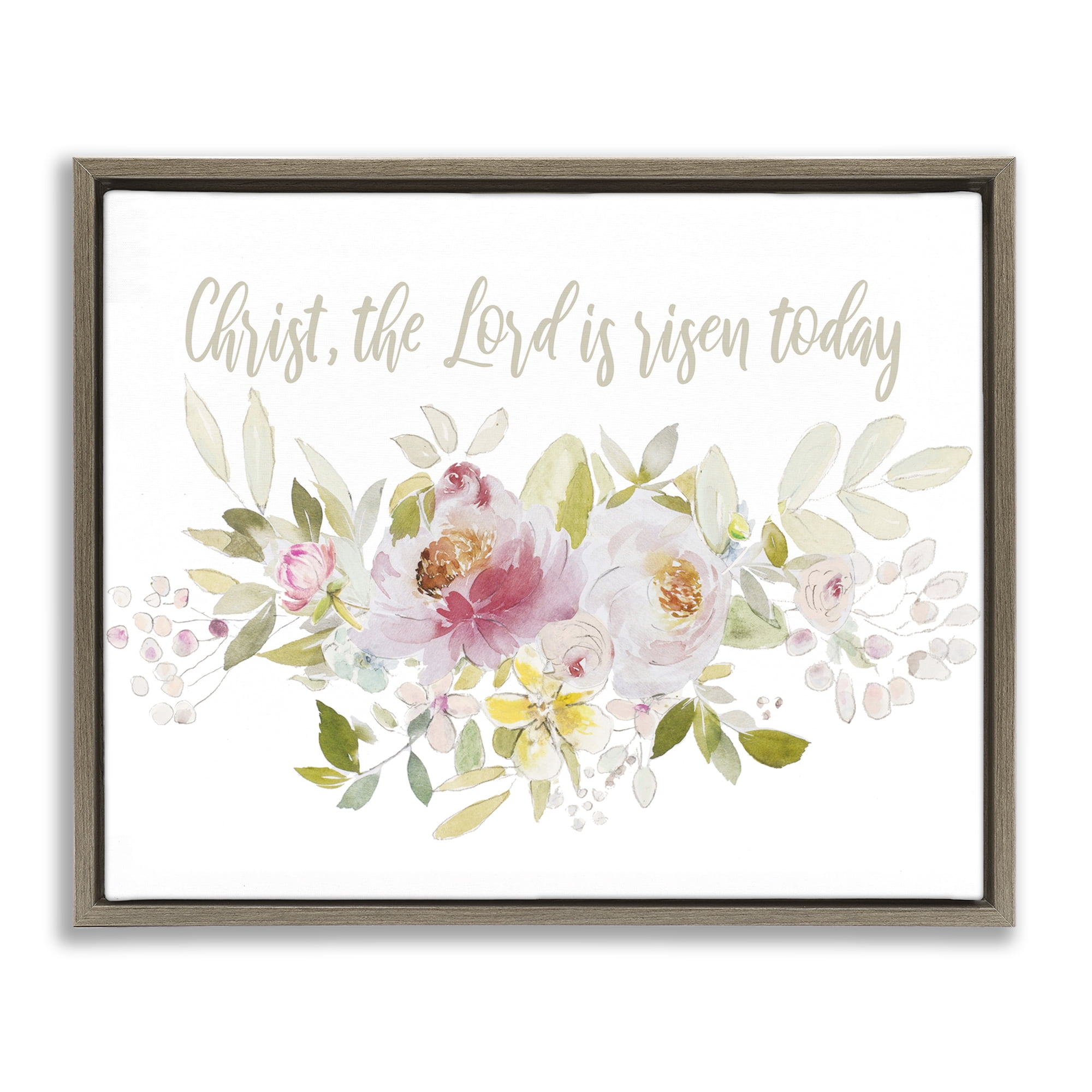 Stupell Industries The Lord Is Risen Florals Brown Framed Floater Canvas Wall Art, design by Patricia Pinto
