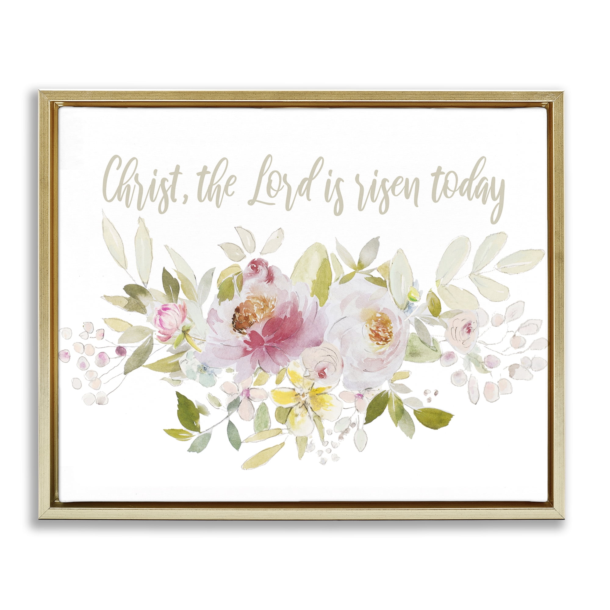 Stupell Industries The Lord Is Risen Florals Gold Framed Floater Canvas Wall Art, design by Patricia Pinto