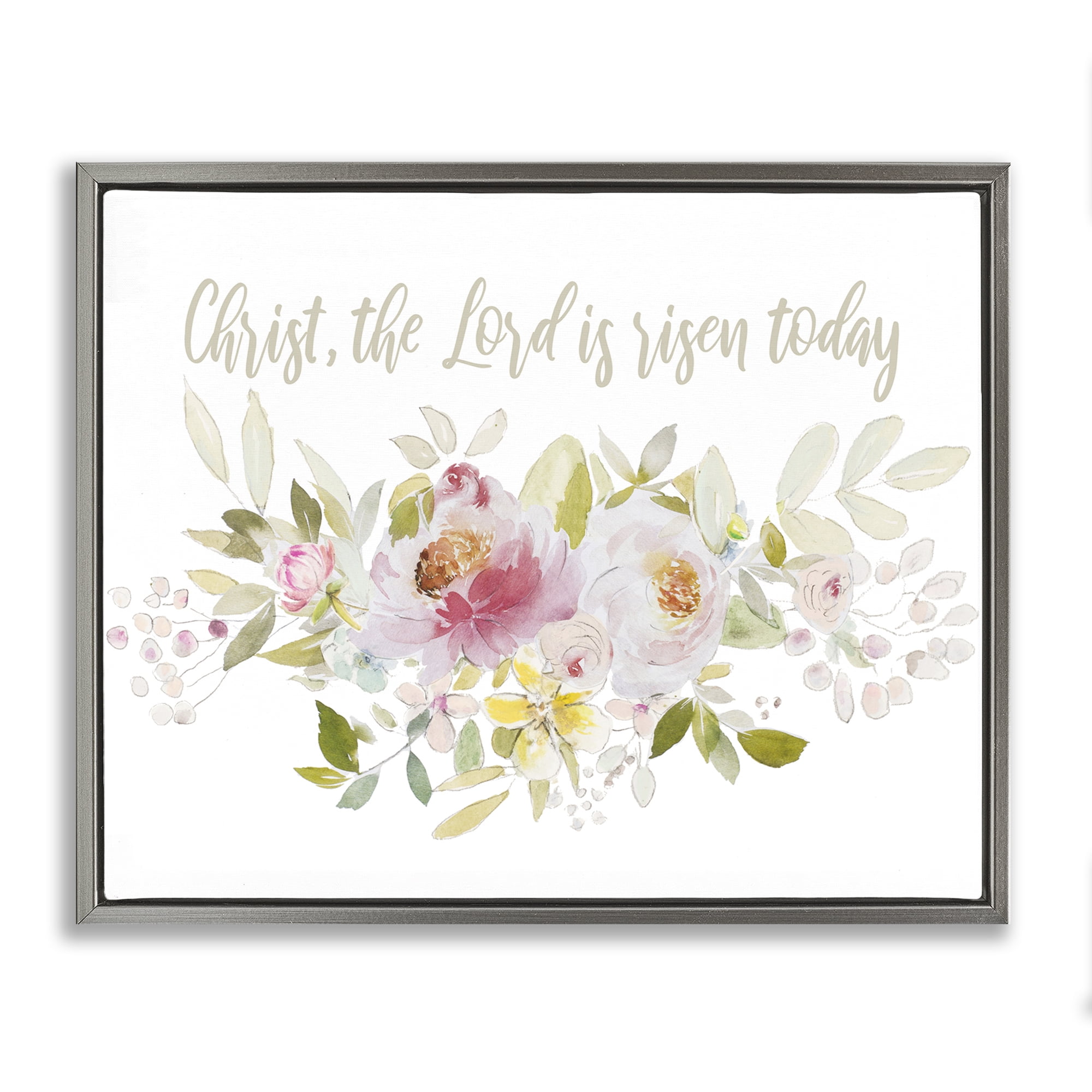 Stupell Industries The Lord Is Risen Florals Gray Framed Floater Canvas Wall Art, design by Patricia Pinto