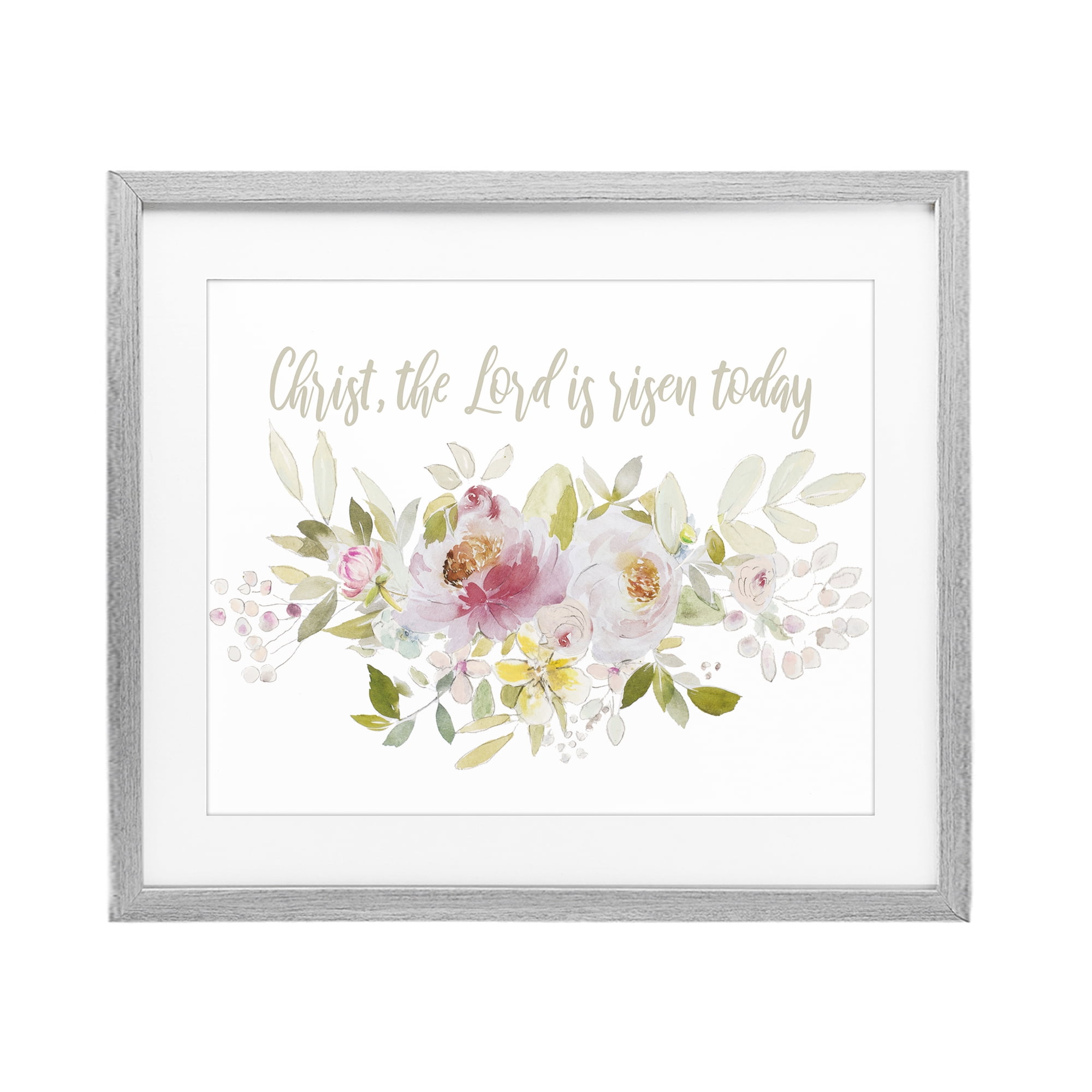 Stupell Industries The Lord Is Risen Florals Gray Framed Print Under Glass, design by Patricia Pinto