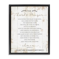 Stupell Industries The Lords Prayer Our Father Rustic Distressed White Wood Look Jet Black Framed Floating Canvas Wall Art, 16x20, by Jennifer Pugh