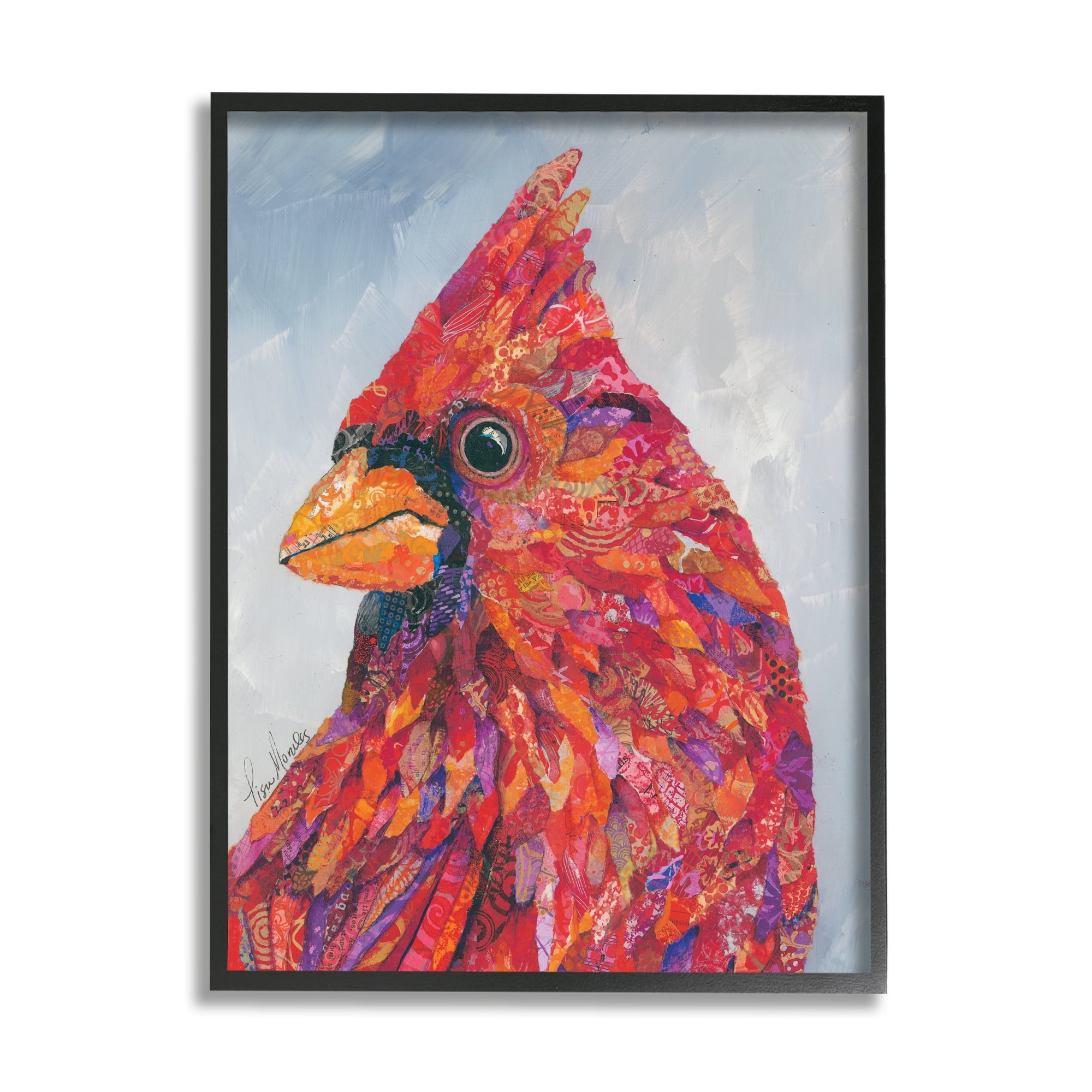 Stupell Industries The Messenger Red Cardinal Layered Collage Bird Painting Painting Black Framed Art Print Wall Art, Design by Lisa Morales