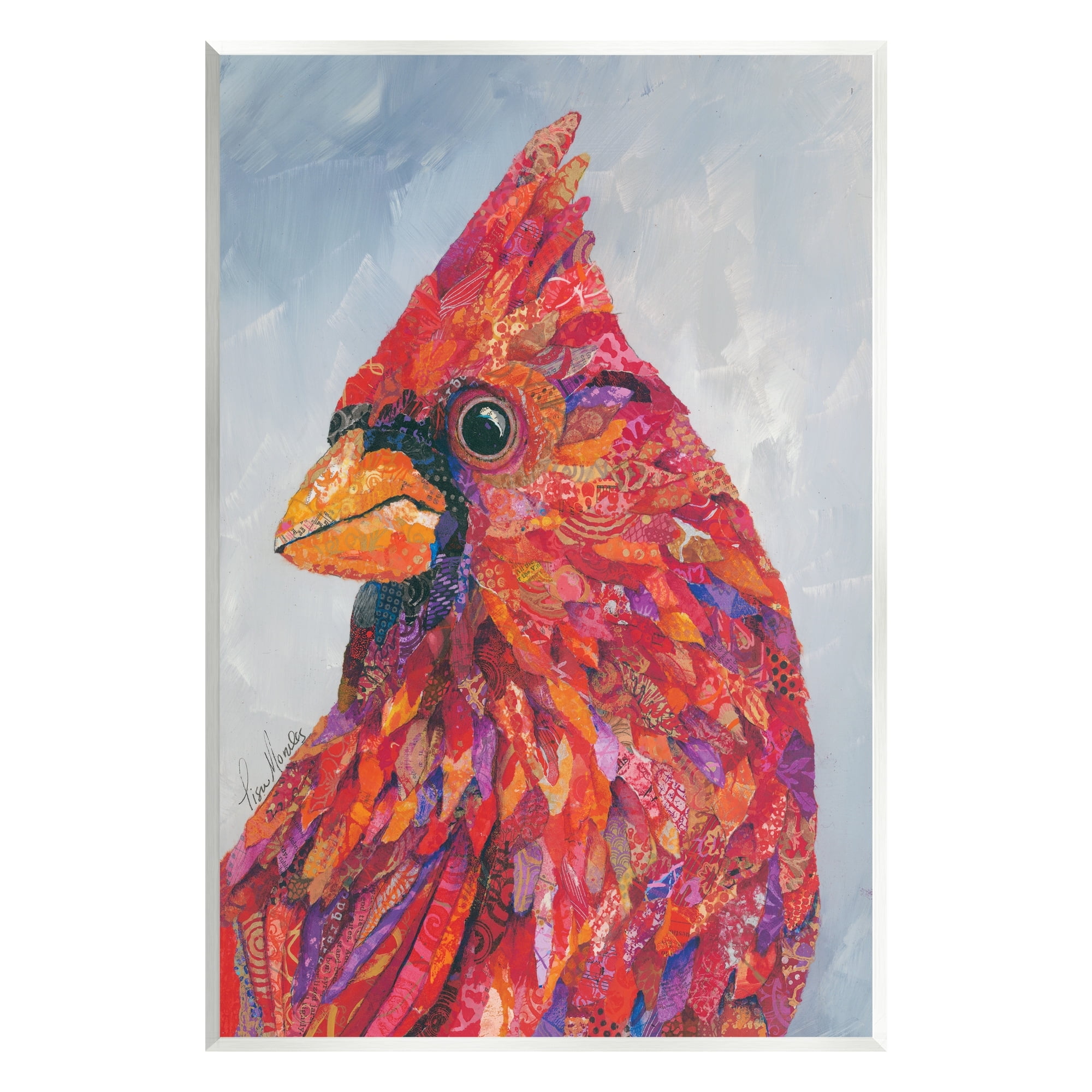 Stupell Industries The Messenger Red Cardinal Layered Collage Bird Painting Painting Unframed Art Print Wall Art, Design by Lisa Morales