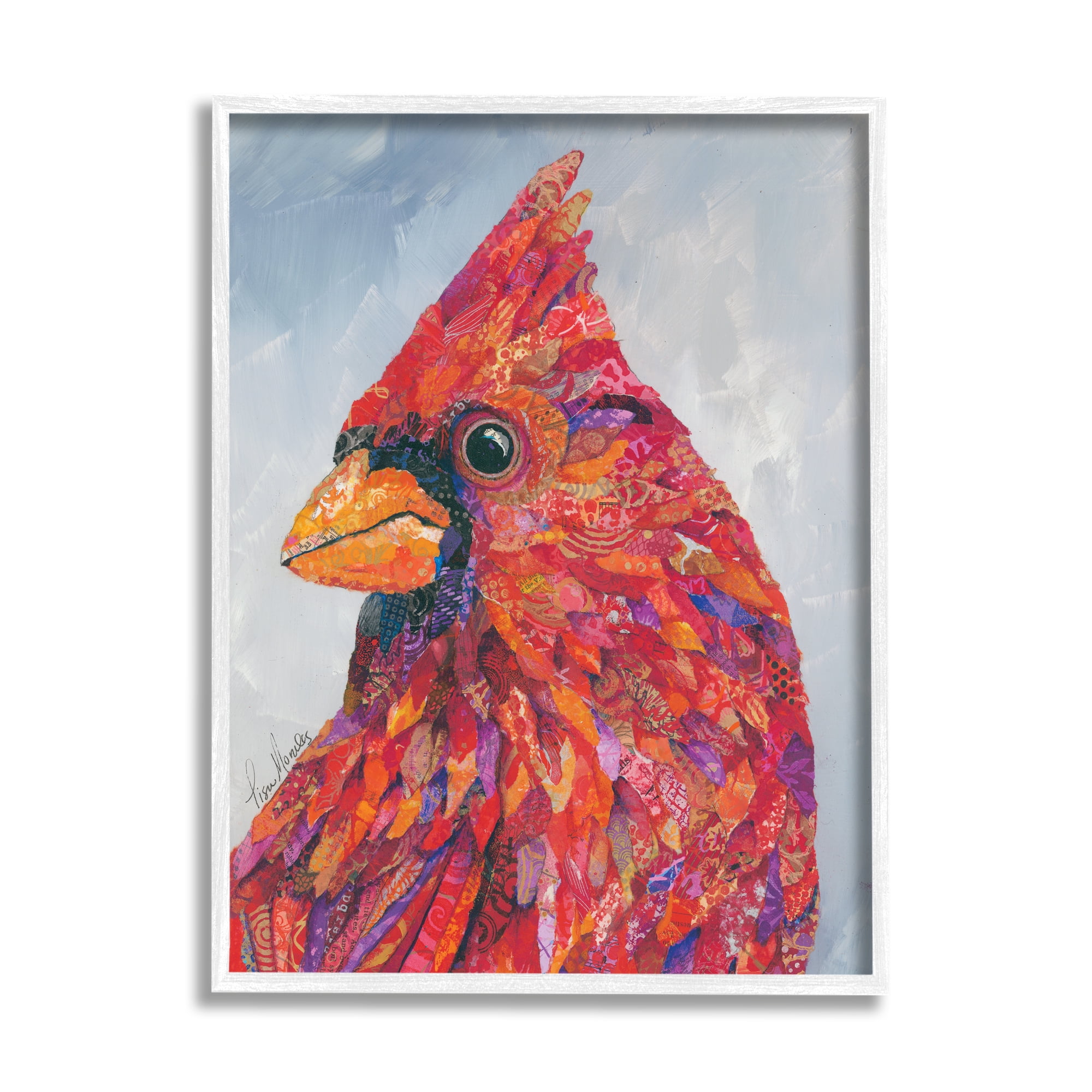 Stupell Industries The Messenger Red Cardinal Layered Collage Bird Painting Painting White Framed Art Print Wall Art, Design by Lisa Morales