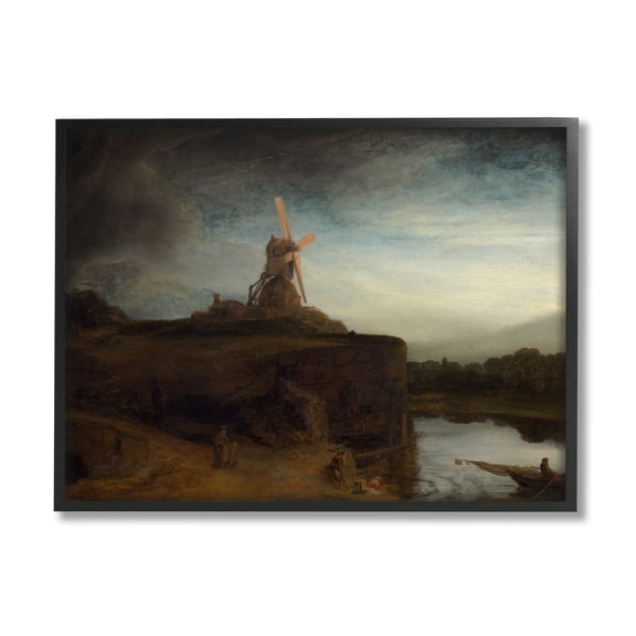 Stupell Industries The Mill Rembrandt van Rijn Classical Landscape Painting Painting Black Framed Art Print Wall Art, Design by one1000paintings