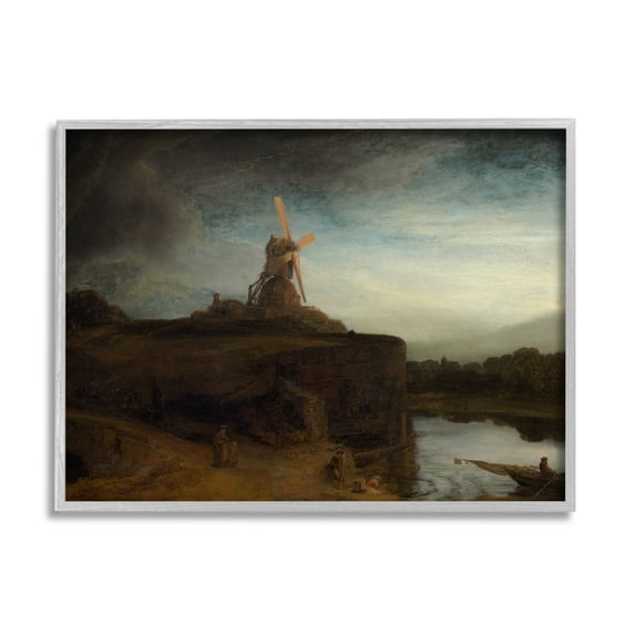 Stupell Industries The Mill Rembrandt van Rijn Classical Landscape Painting Painting Gray Framed Art Print Wall Art, Design by one1000paintings