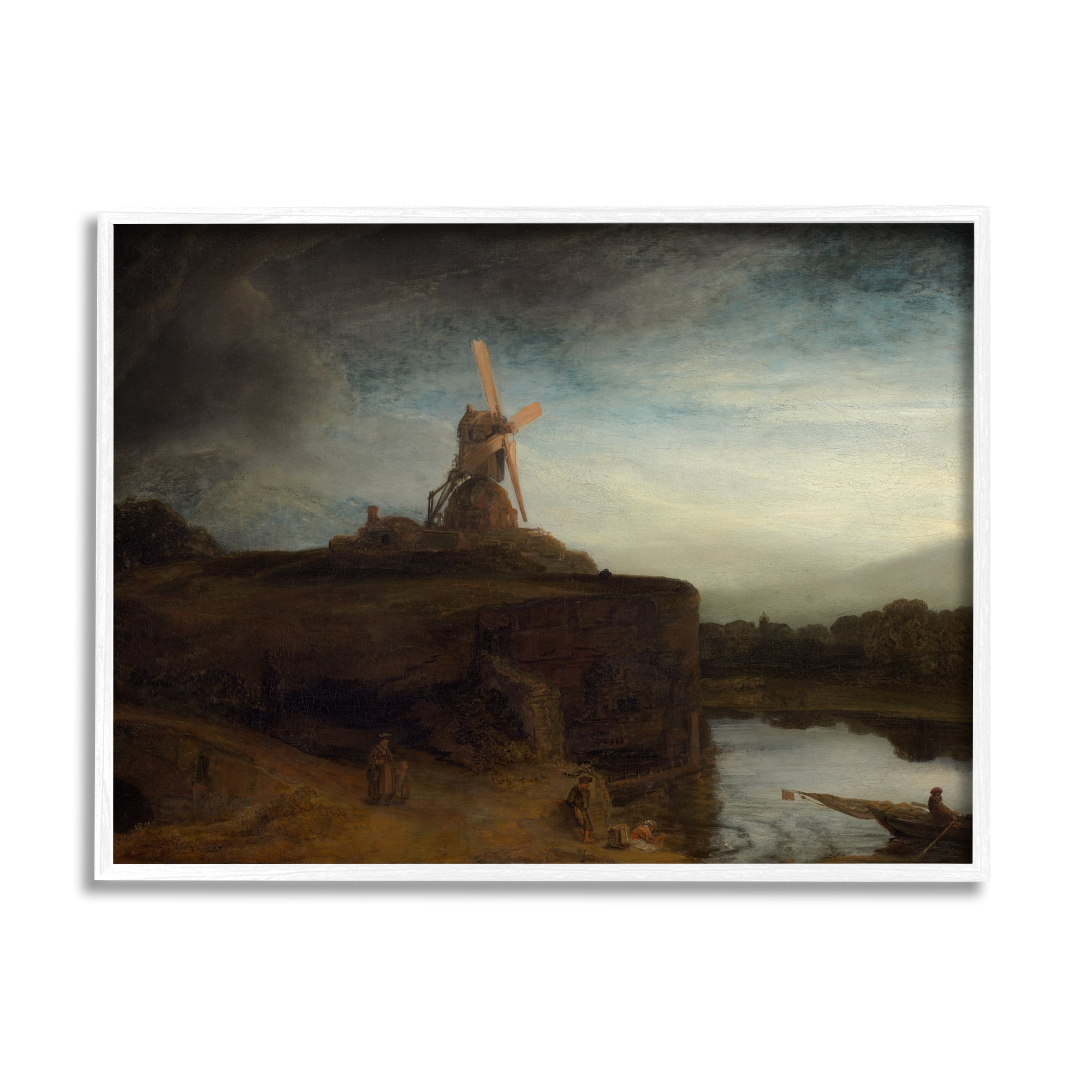 Stupell Industries The Mill Rembrandt van Rijn Classical Landscape Painting Painting White Framed Art Print Wall Art, Design by one1000paintings