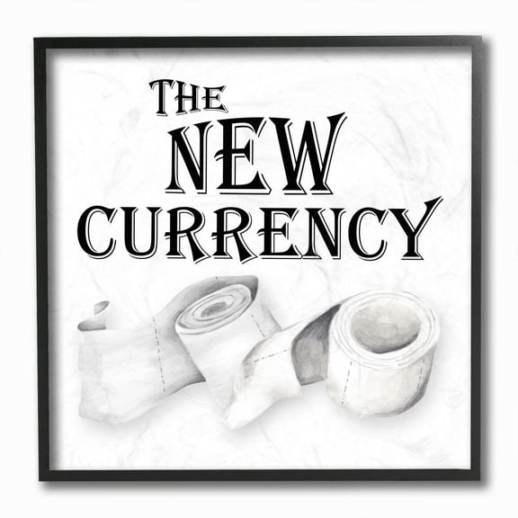 Stupell Industries The New Currency Phrase Bathroom Toilet Paper Quote Framed Wall Art Design by Gail Green Licensing and Design Limited, 12" x 12", Black Framed