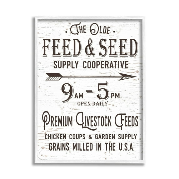Stupell Industries The Old Feed and Seed Co-Op Graphic Art White Framed Art Print Wall Art, 16x20, by Lettered and Lined