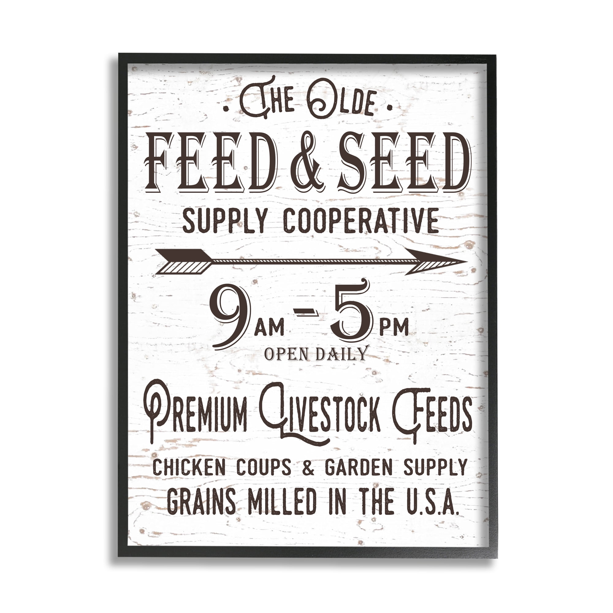 Stupell Industries The Old Feed and Seed Co-Op Typography Painting Black Framed Art Print Wall Art, 16 x 20