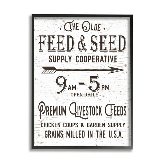 Stupell Industries The Old Feed and Seed Co-Op Typography Painting Black Framed Art Print Wall Art, 16 x 20