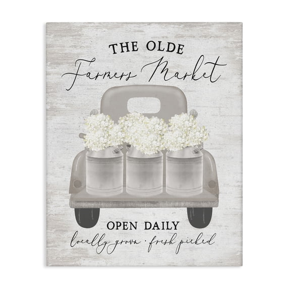 Stupell Industries Cottage The Olde Farmer Market Vintage White Floral Truck Canvas Art, 16 x 20, by Lettered and Lined