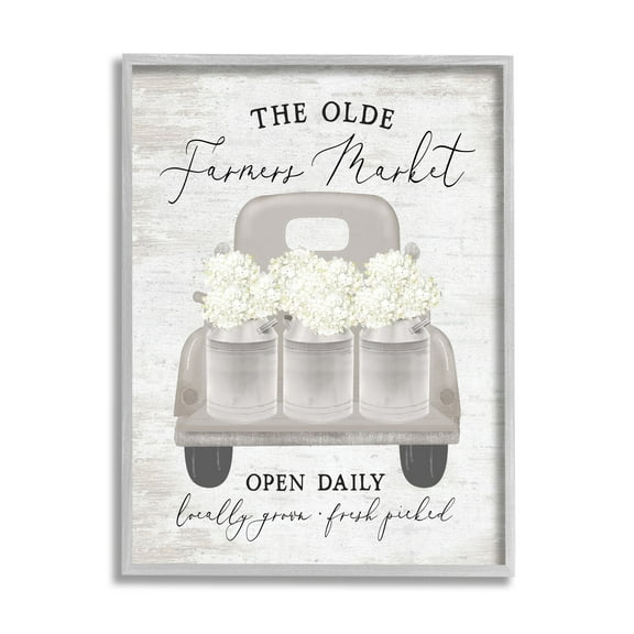 Stupell Industries The Olde Farmer Market Vintage White Floral Truck, 16 x 20, Design by Lettered and Lined