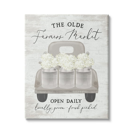 Stupell Industries The Olde Farmer Market Vintage White Floral Truck, 36 x 48, Design by Lettered and Lined