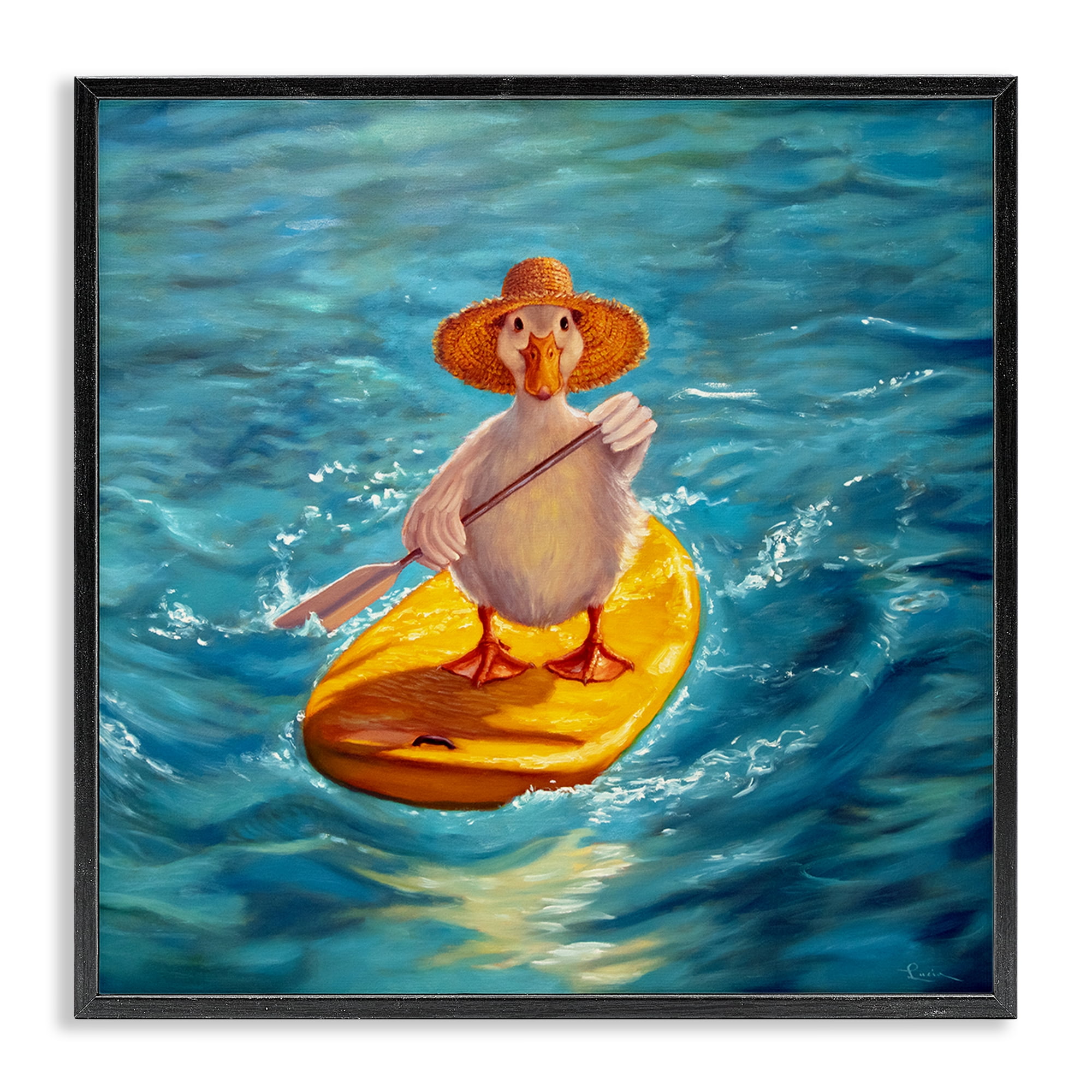Stupell Industries The Paddler Duck with Straw Hat Black Framed Giclee Art, design by Lucia Heffernan