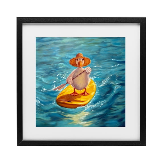 Stupell Industries Eclectic The Paddler Duck with Straw Hat Black Framed Print Under Glass, 13 x 13, by Lucia Heffernan