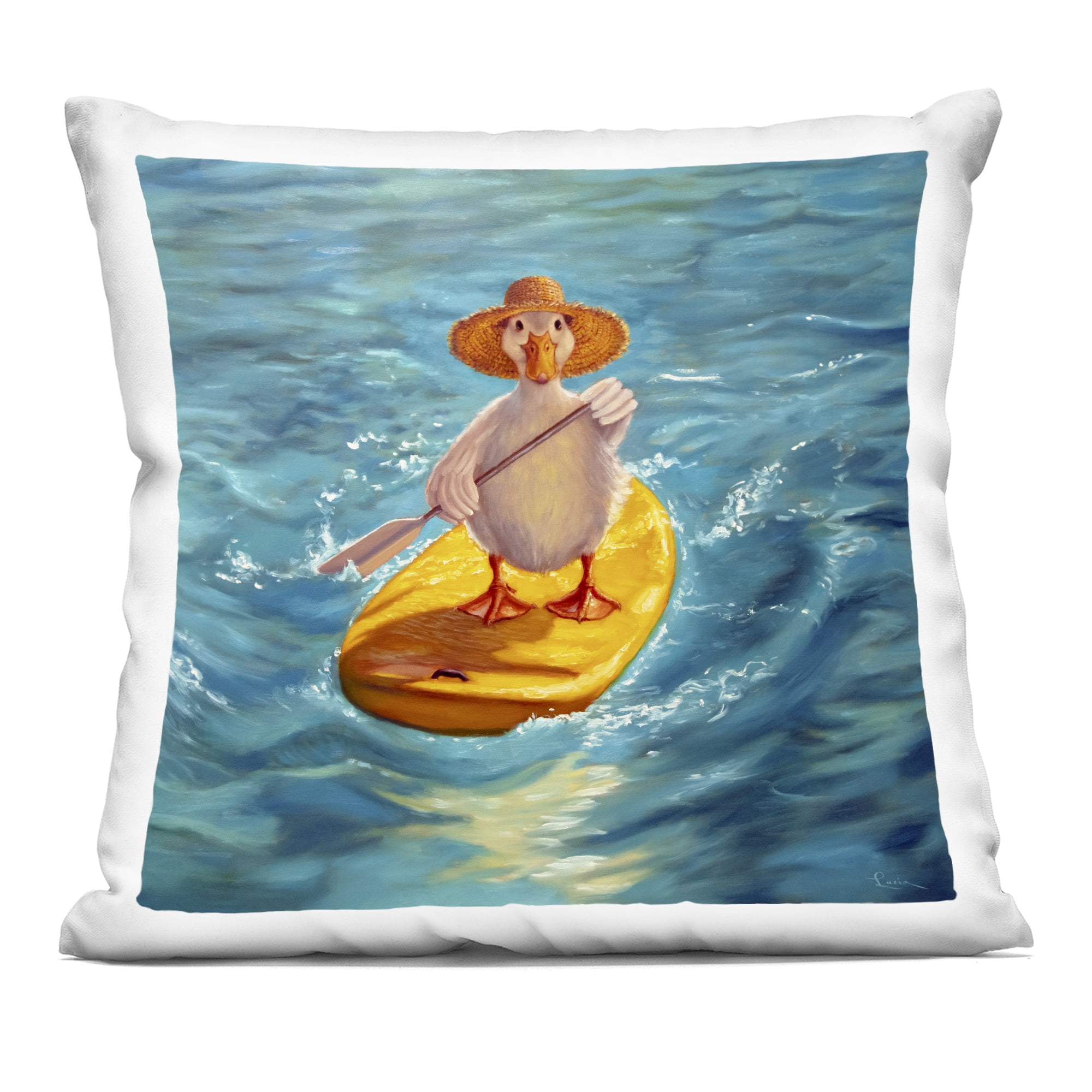 Stupell Industries The Paddler Duck with Straw Hat Decorative Printed Throw Pillow, design by Lucia Heffernan, 18 x 7 x 18