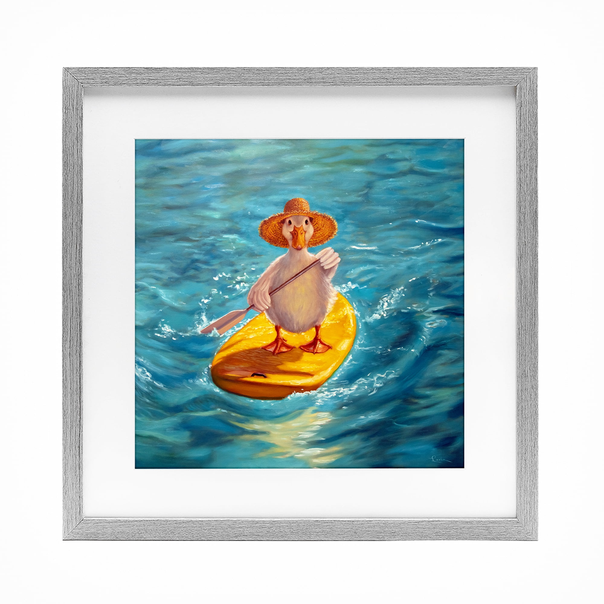 Stupell Industries The Paddler Duck with Straw Hat Gray Framed Print Under Glass, design by Lucia Heffernan