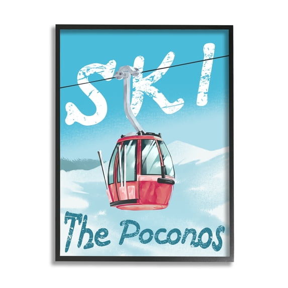 Stupell Industries The Poconos Red Ski Trolly Snowy Mountain Hill, 24 x 30, Design by Ziwei LI