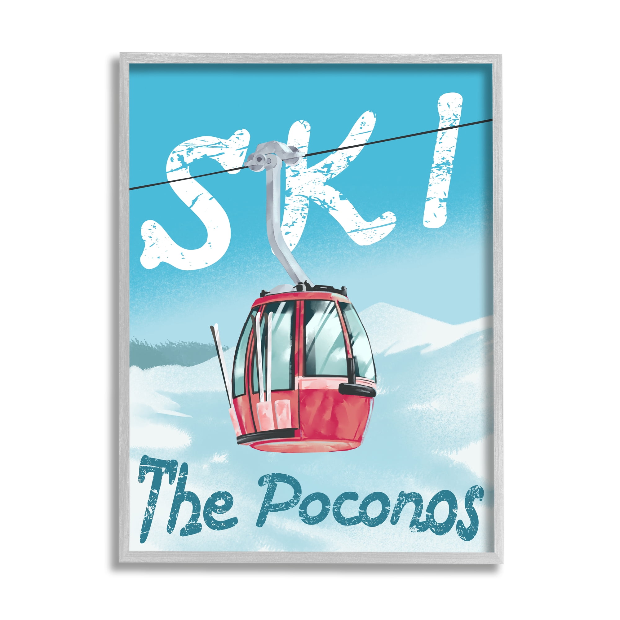 Stupell Industries The Poconos Red Ski Trolly Snowy Mountain Hill, 24 x 30, Design by Ziwei LI