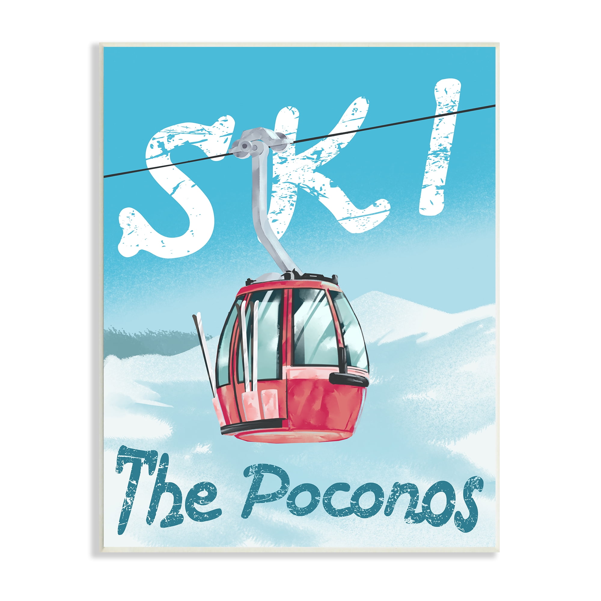 Stupell Industries The Poconos Red Ski Trolly Snowy Mountain Hill Sports Painting Unframed Art Print Wall Art, 10 x 15