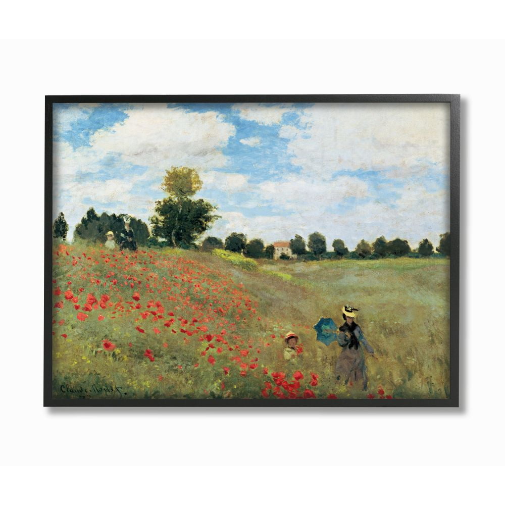 Monet Poppy Field 16x20 Black Framed Giclee Print