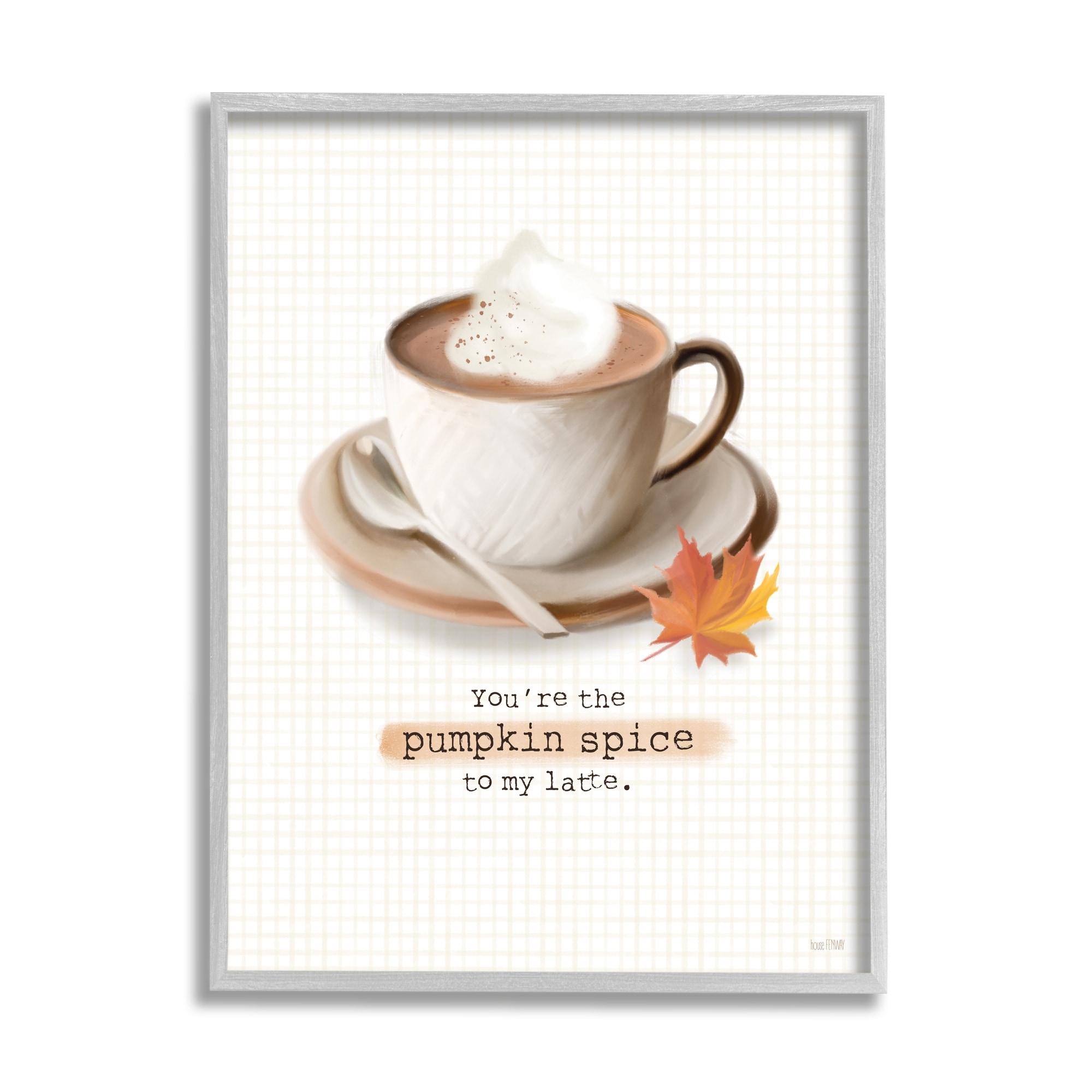 Stupell Industries The Pumpkin Spice to My Latte Romantic Phrase Paintings Gray Framed Art Print Wall Art, 24x30, by House Fenway