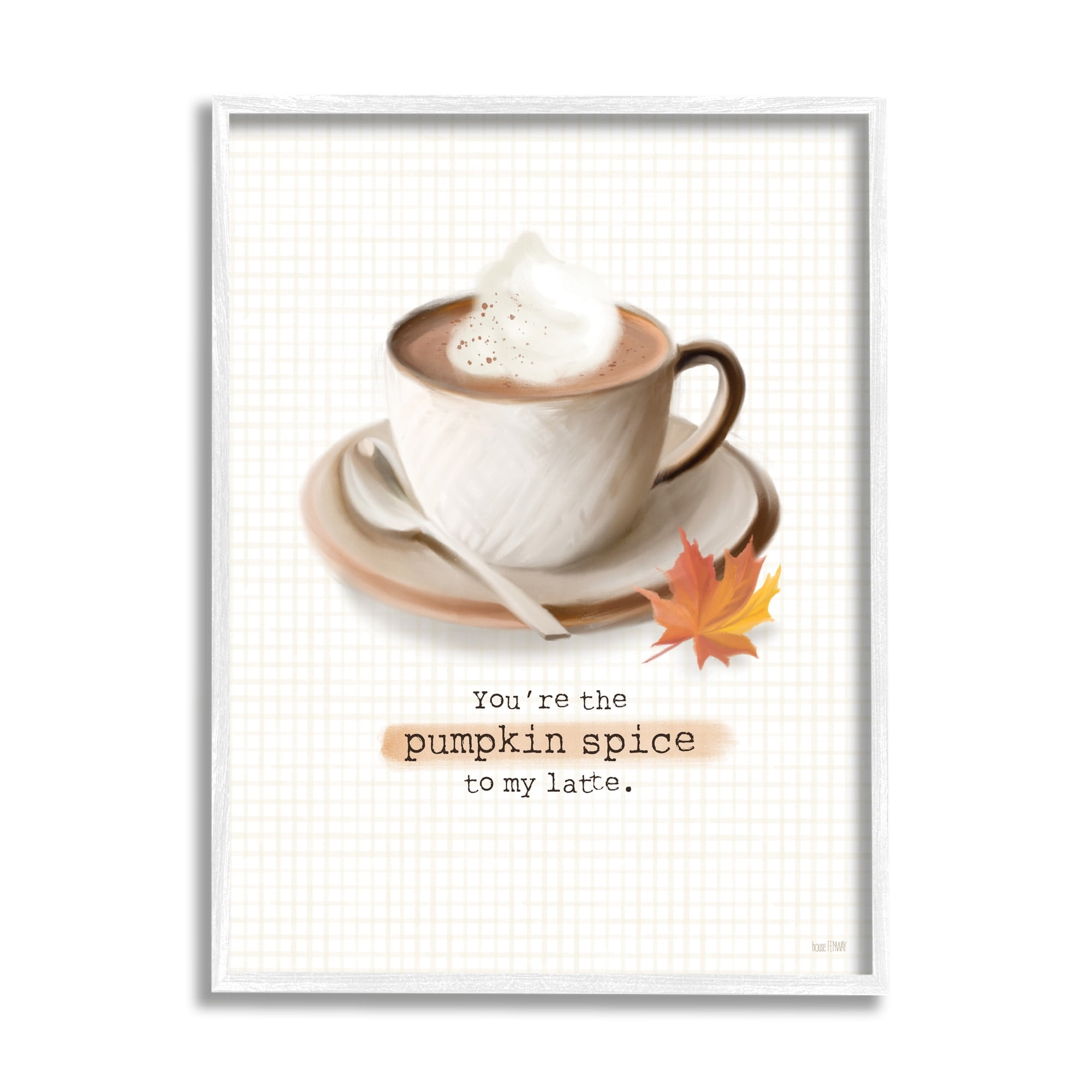 Stupell Industries The Pumpkin Spice to My Latte Romantic Phrase Paintings White Framed Art Print Wall Art, 16x20, by House Fenway