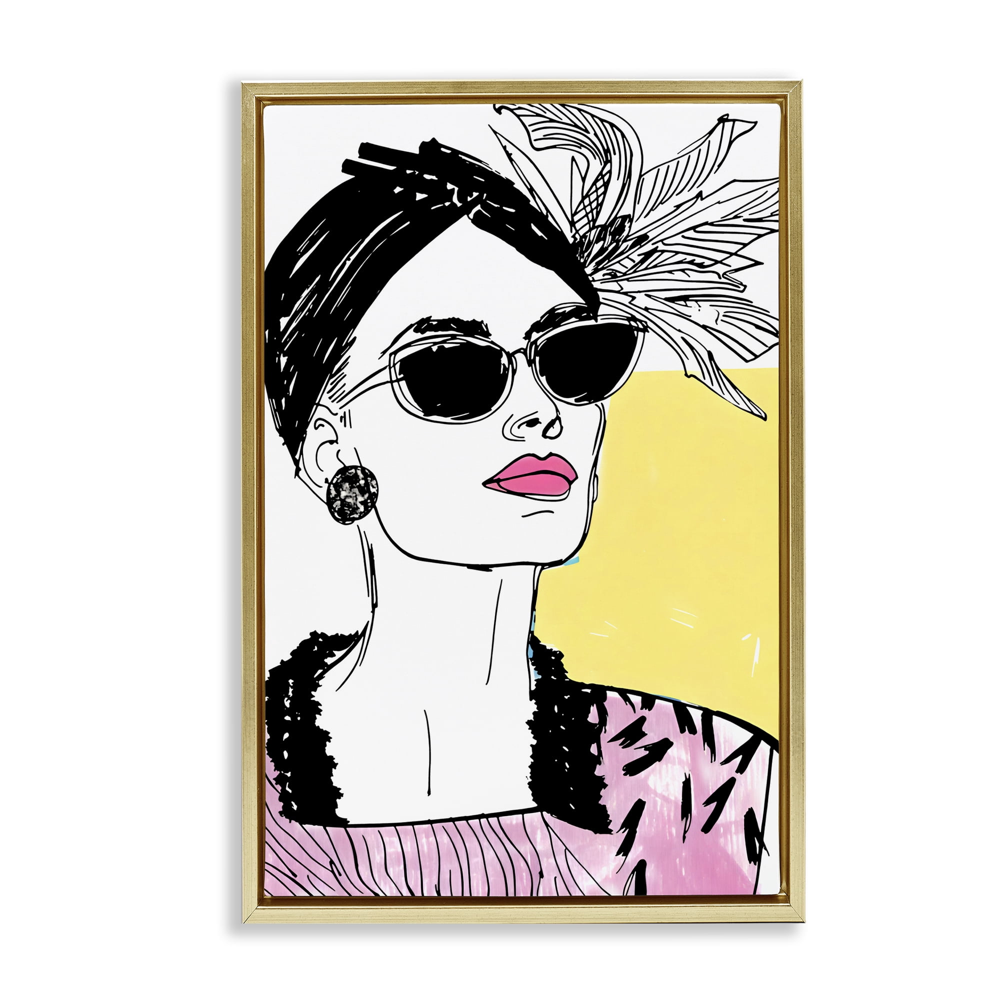 Stupell Industries The Rebel Muse Portrait Gold Framed Floater Canvas Wall Art, design by Andrea Haase