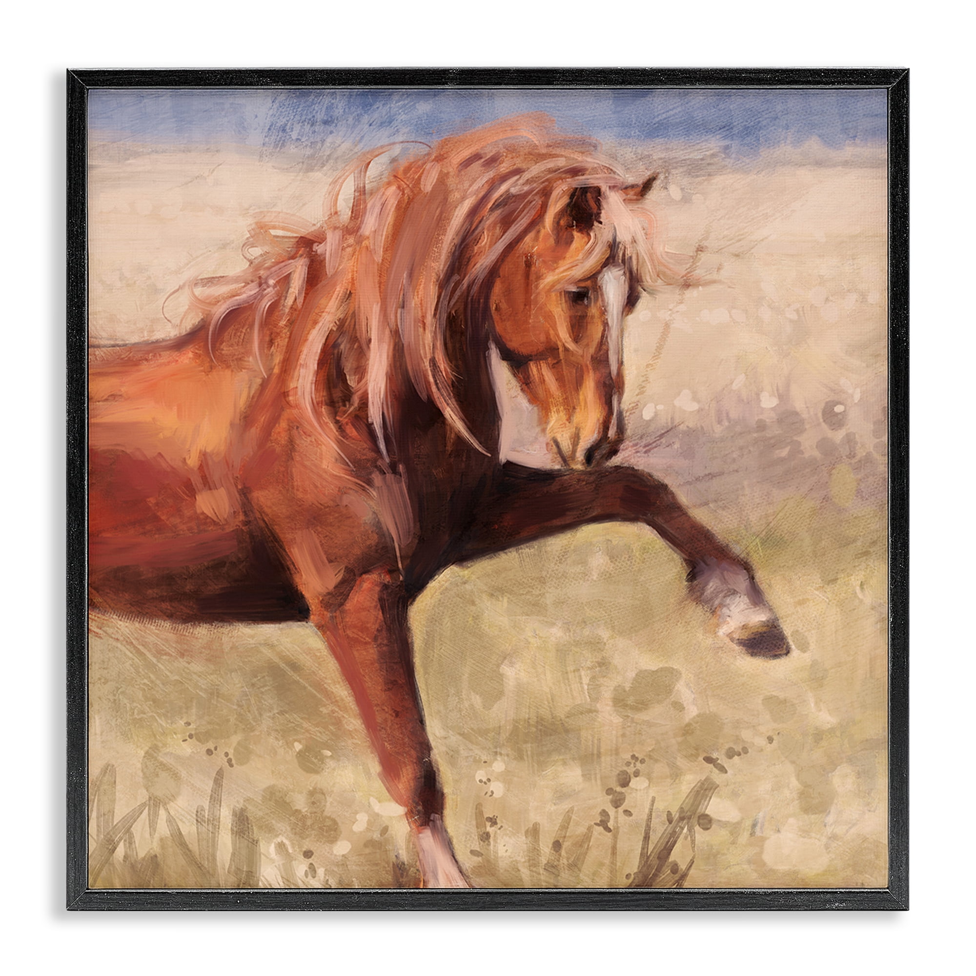 Stupell Industries The Red Stallion Portrait Animals & Insects Painting Black Framed Art Print Wall Art, 12 x 12