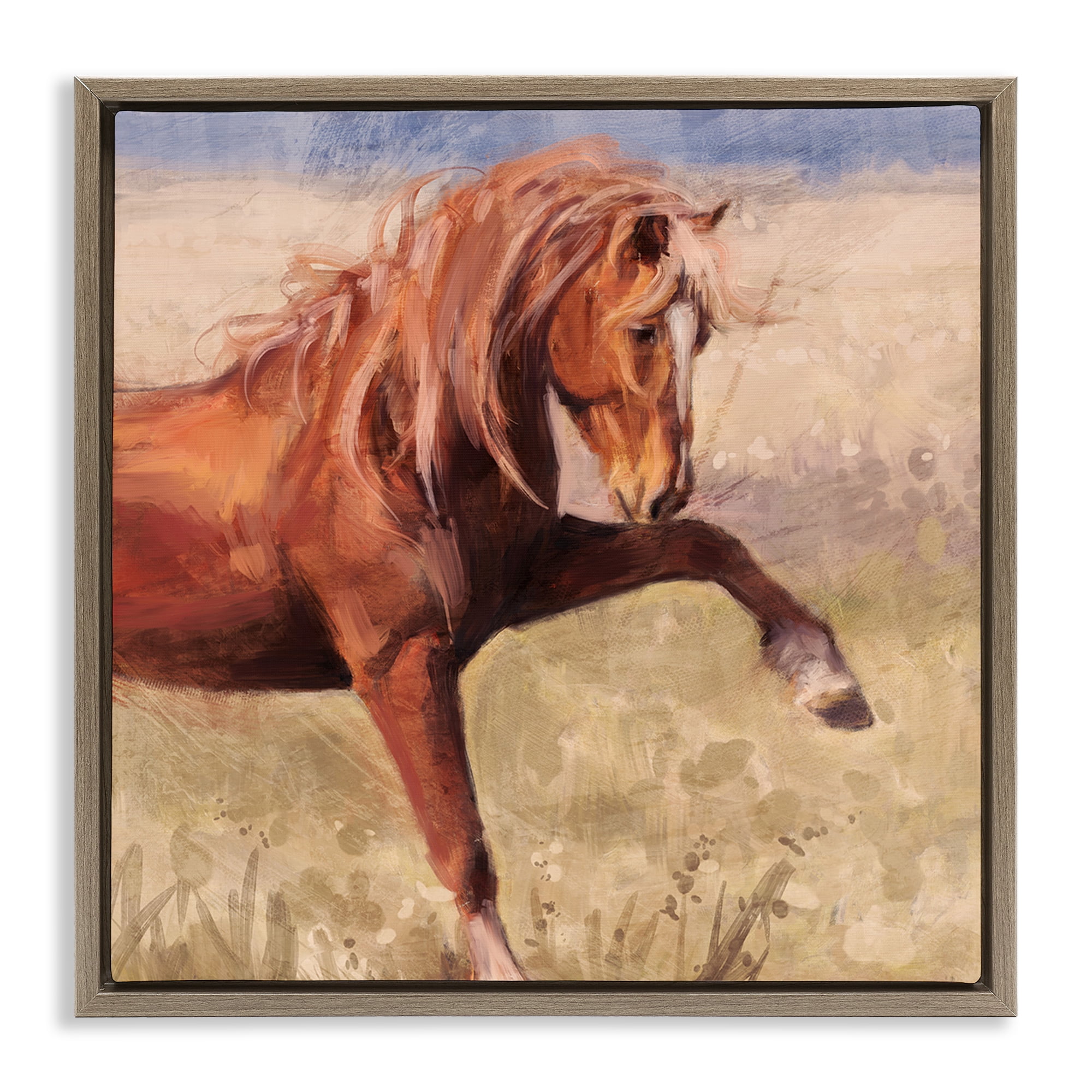Stupell Industries The Red Stallion Portrait Animals & Insects Painting Brown Floater Framed Canvas Art Print Wall Art, 18 x 18