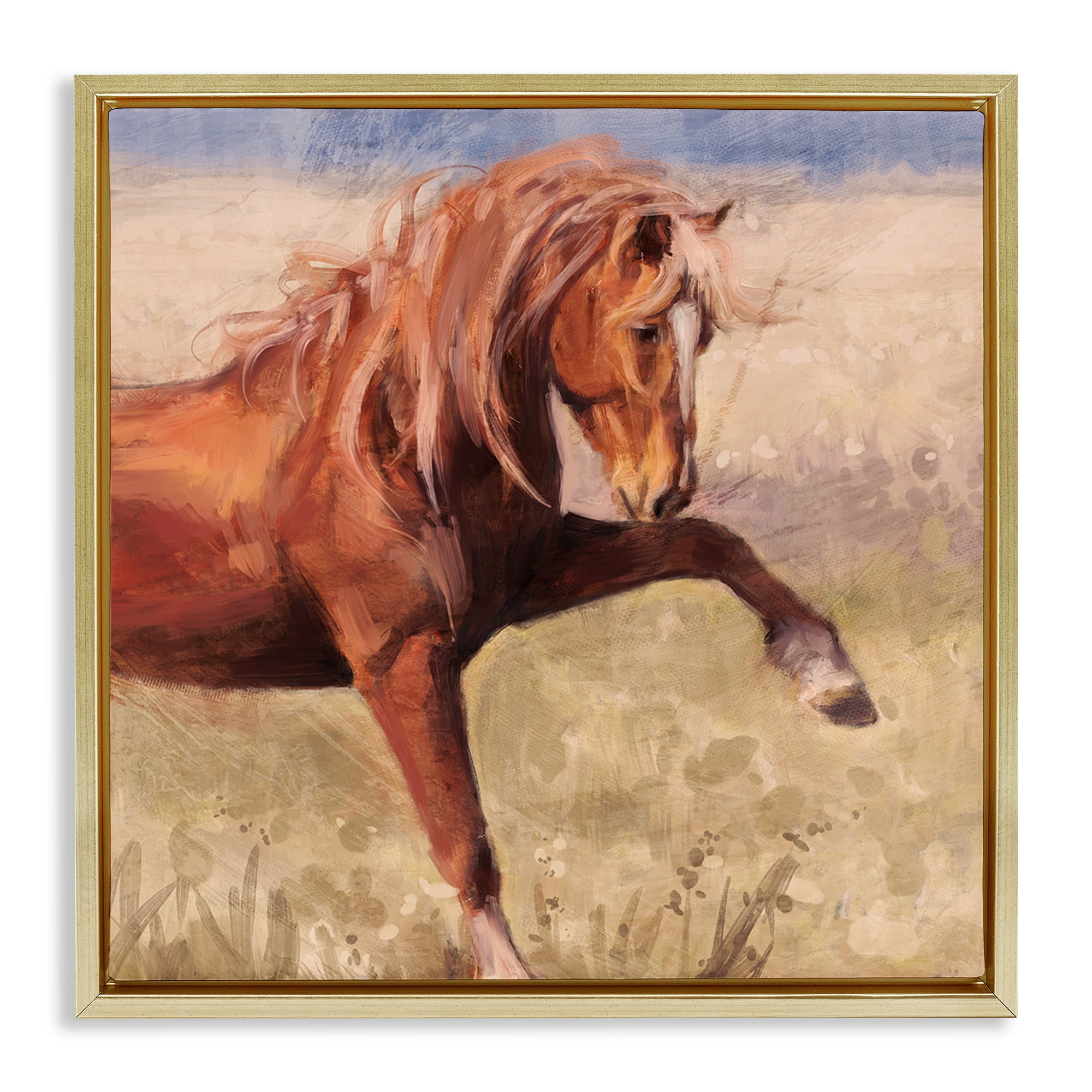 Stupell Industries The Red Stallion Portrait Animals & Insects Painting Gold Floater Framed Canvas Art Print Wall Art, 25 x 25