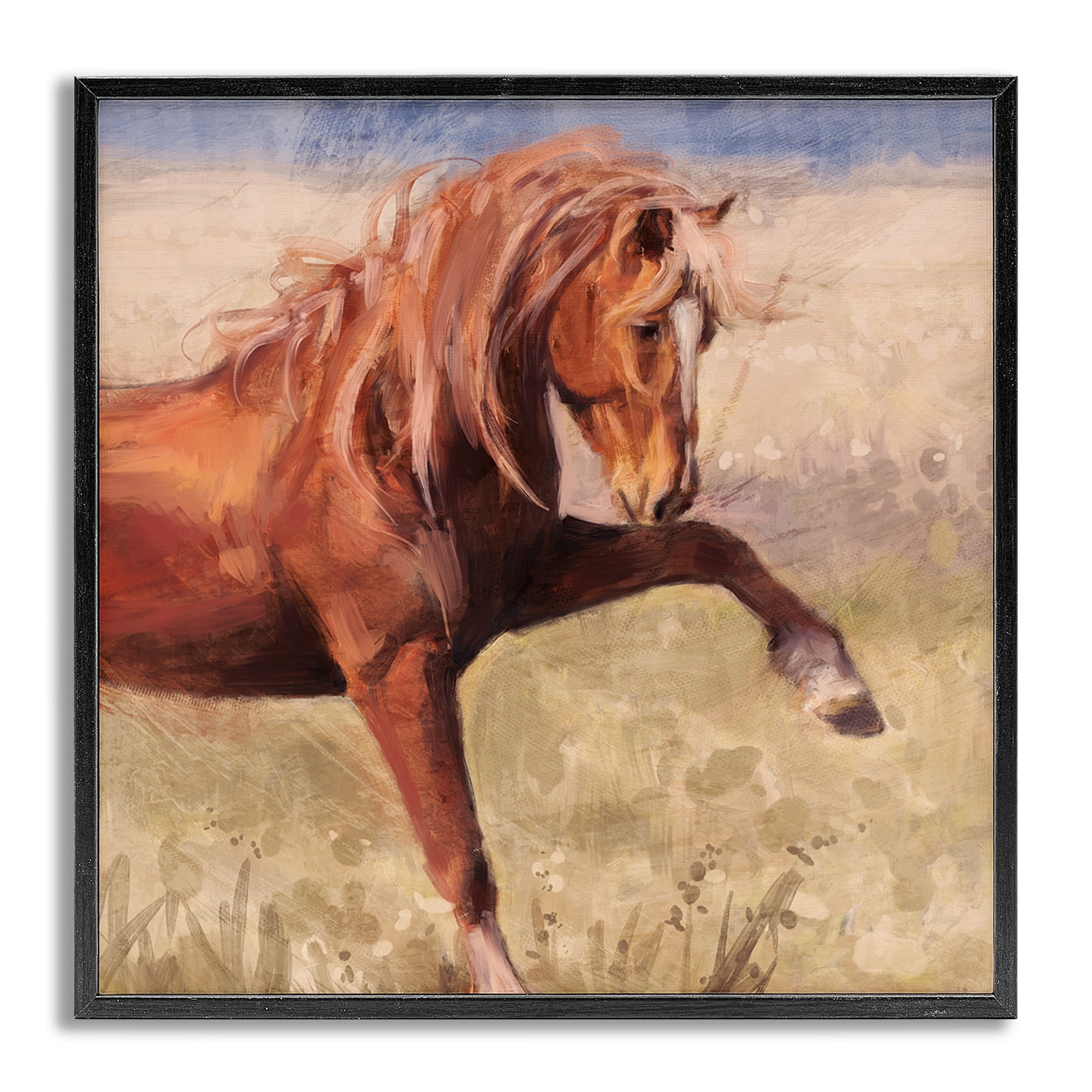 Stupell Industries The Red Stallion Portrait Animals & Insects Painting Gray Framed Art Print Wall Art, 17 x 17