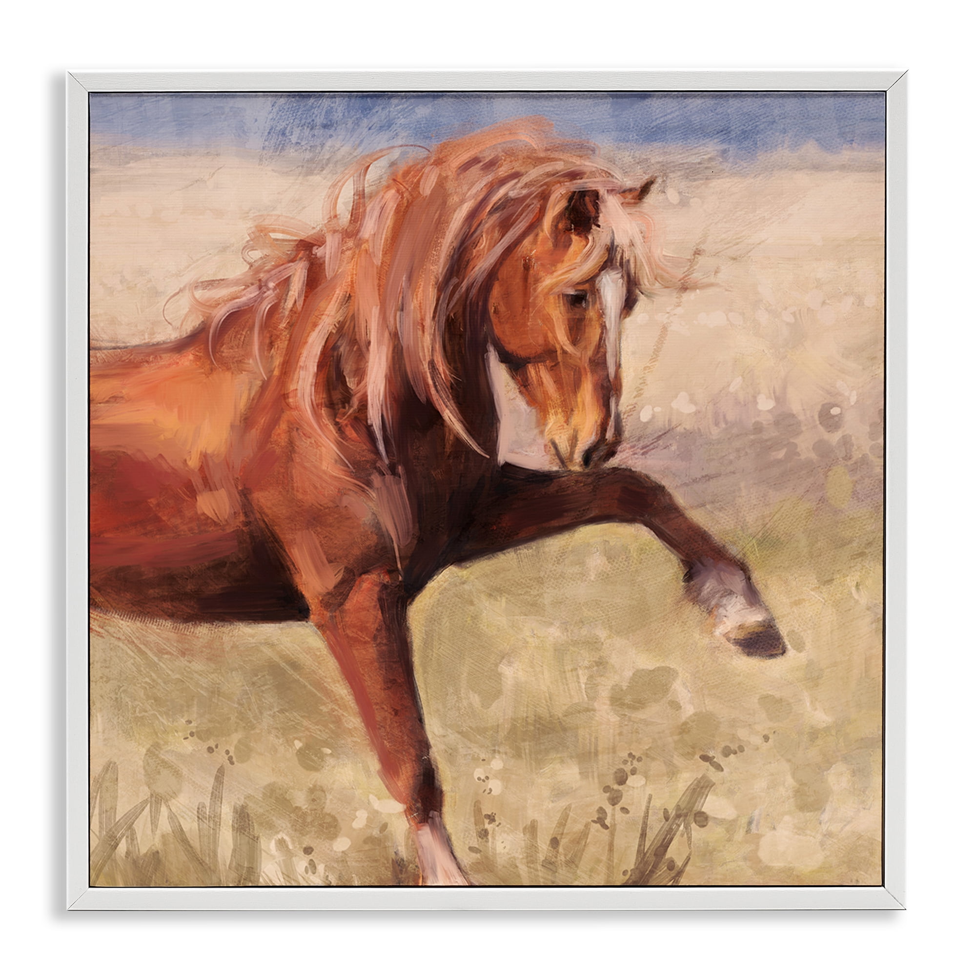 Stupell Industries The Red Stallion Portrait Animals & Insects Painting White Framed Art Print Wall Art, 12 x 12
