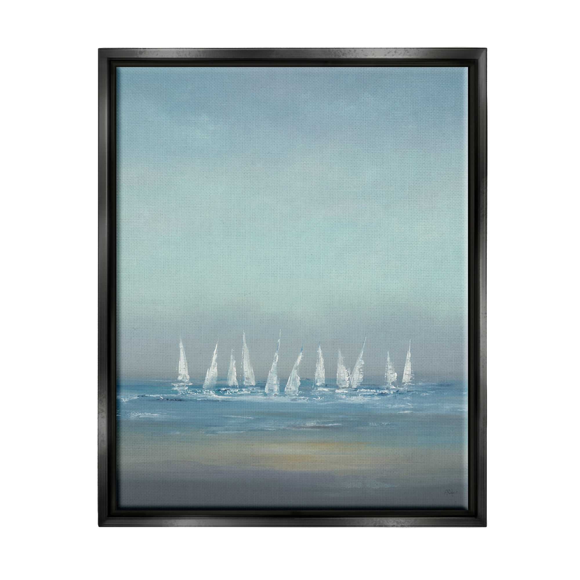Stupell Industries The Regatta Abstract Seascape Jet Black Framed Floating Canvas Wall Art, 16x20, by Lisa Ridgers