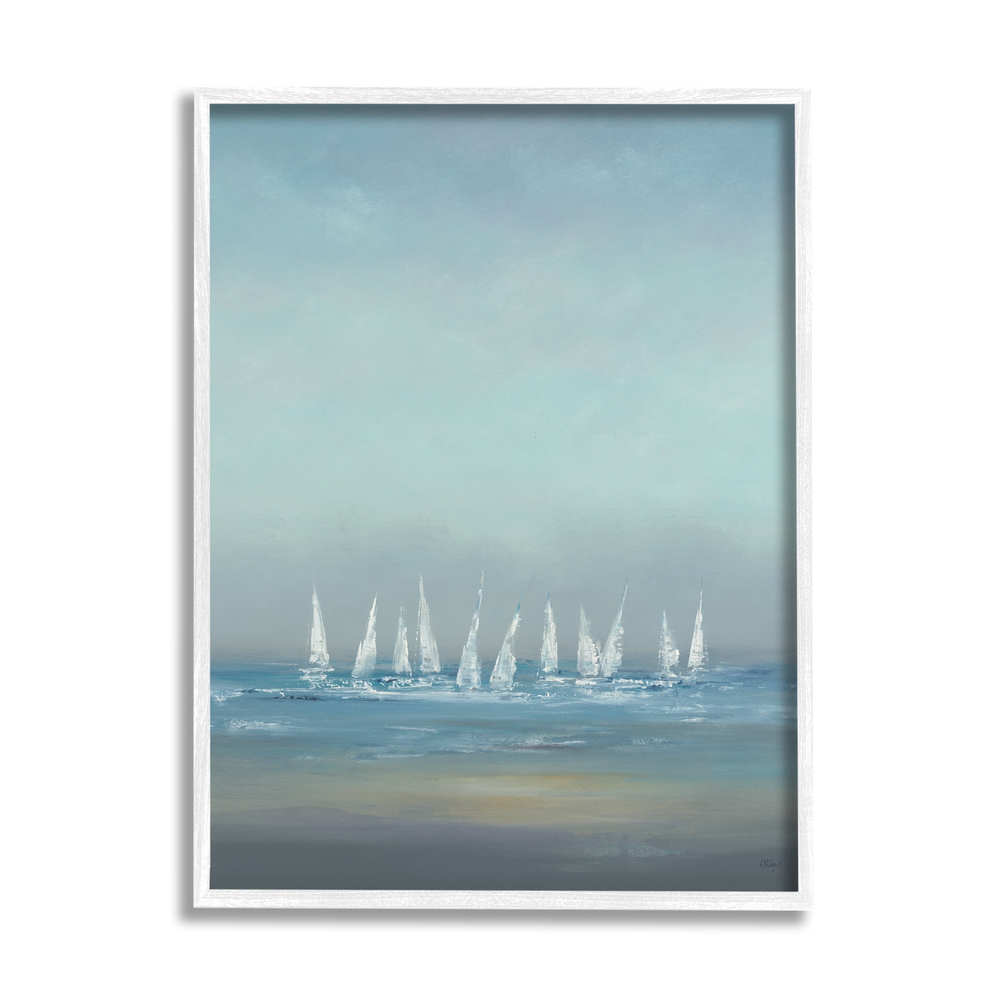 Stupell Industries The Regatta Abstract Seascape Painting Framed Art Print Wall Art, 16x20, By Lisa Ridgers