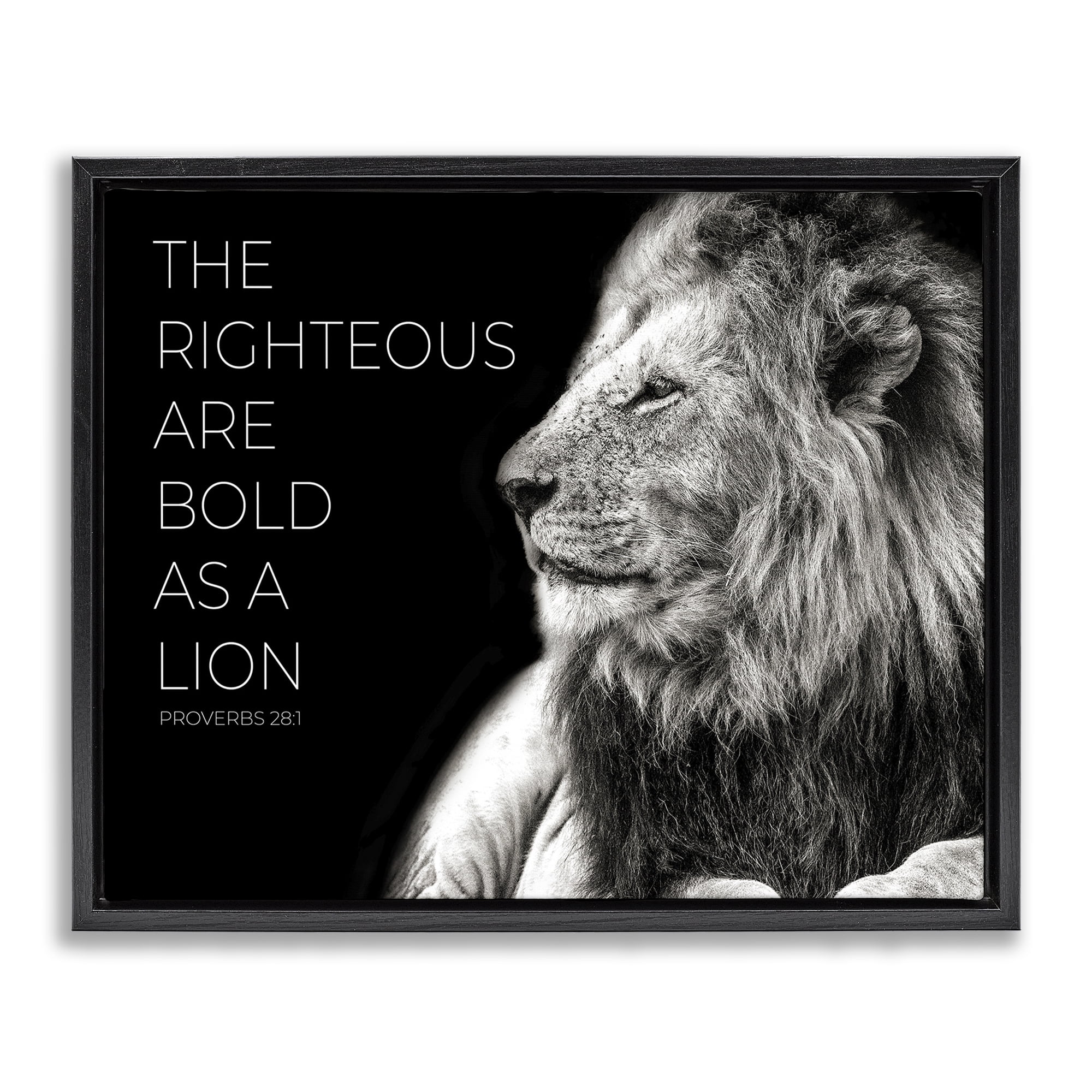 Stupell Industries The Righteous Bold As A Lion Black Framed Floater Canvas Wall Art, design by Shelley Lake