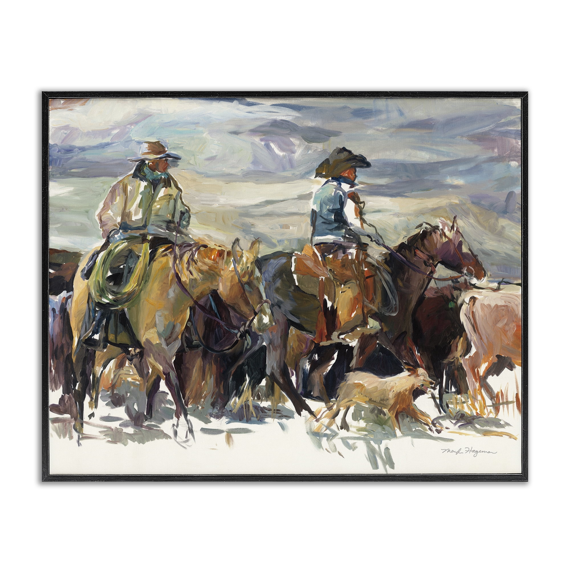 Stupell Industries The Roundup Western Painting Animals Painting Black Framed Art Print Wall Art, 30 x 24