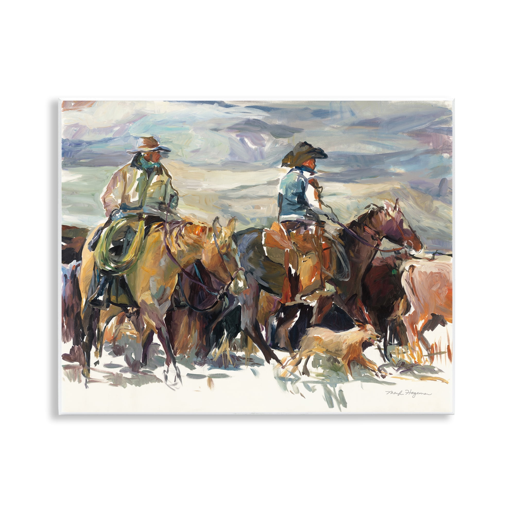 Stupell Industries The Roundup Western Painting Animals Painting Unframed Art Print Wall Art, 14 x 11