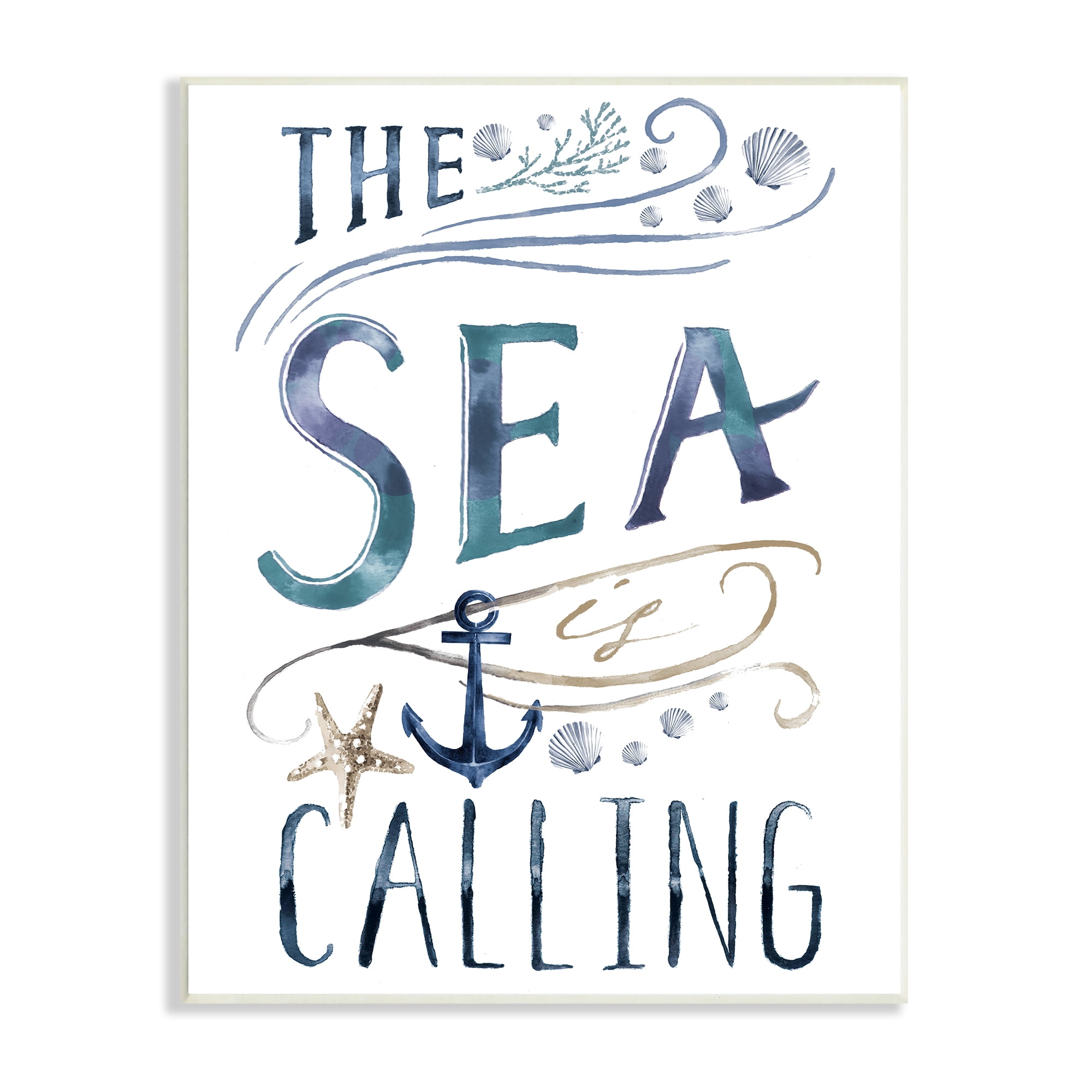 Stupell Industries The Sea is Calling Nautical Sentiment Navy Anchor Nature Painting Unframed Art Print Wall Art, 10 x 15