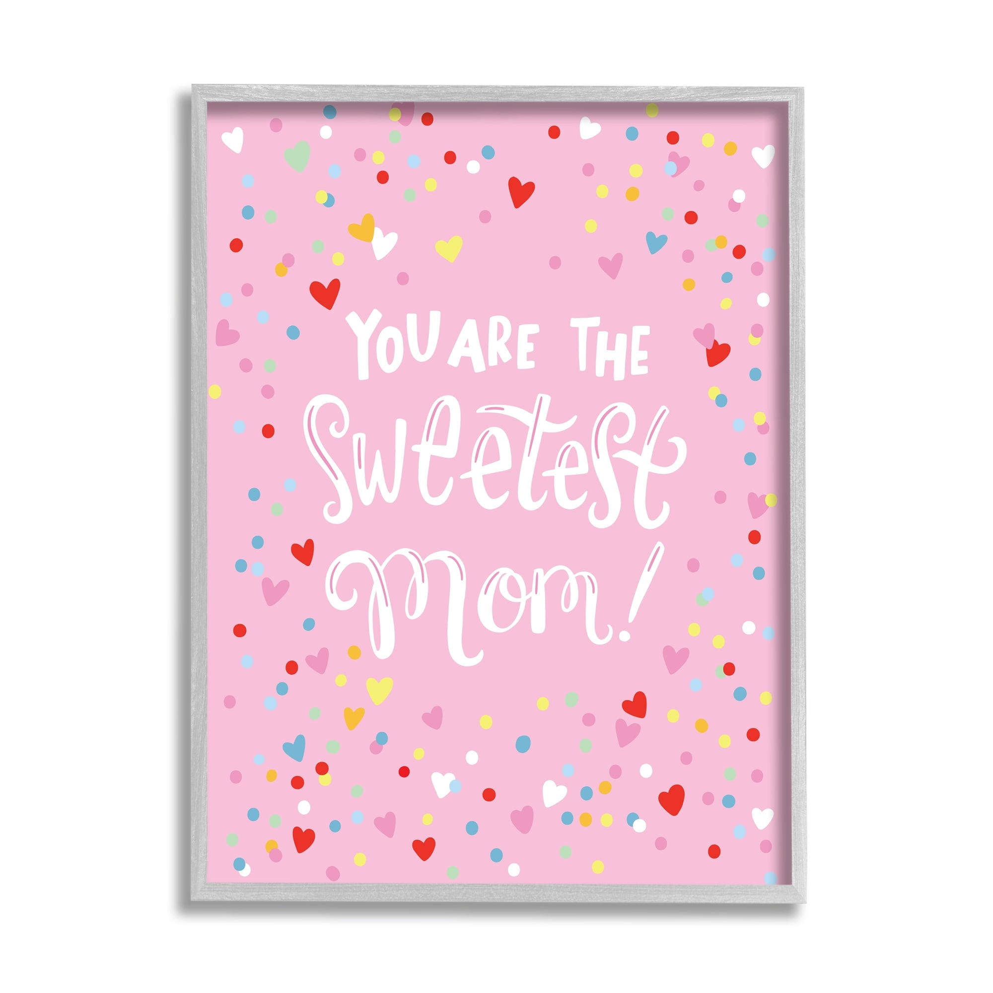 Stupell Industries The Sweetest Mom Pink Hearts Holiday Painting Gray Framed Art Print Wall Art