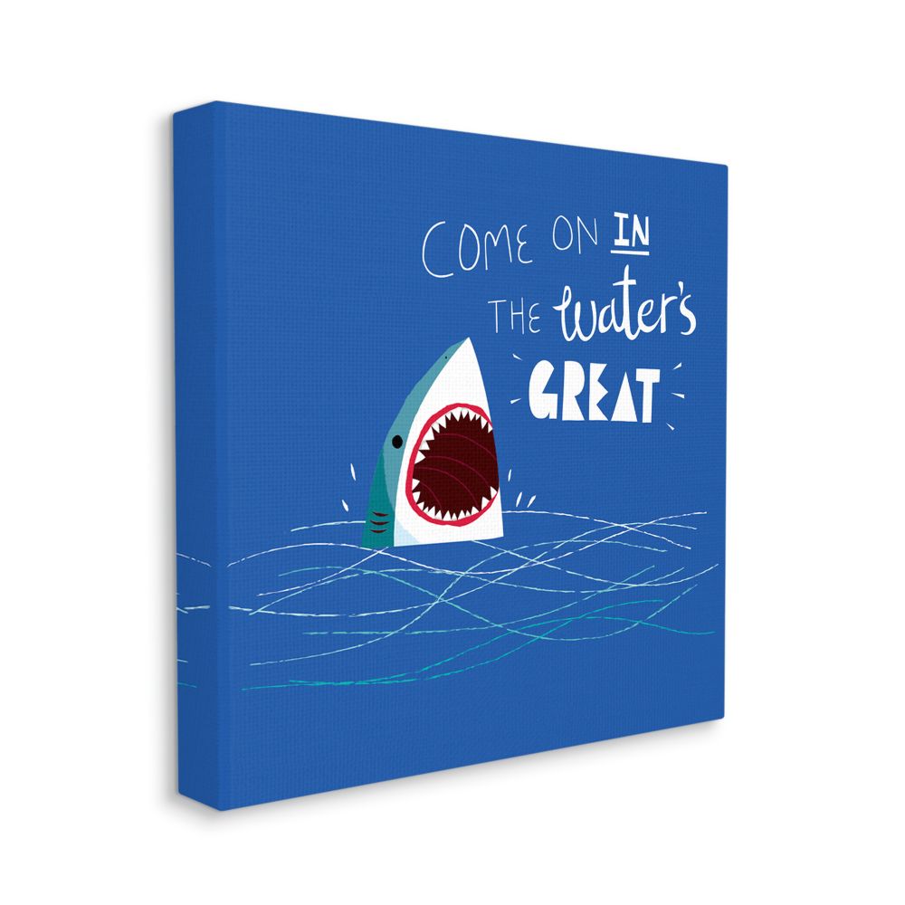 Stupell Industries The Waters Great Phrase Beach Shark Swimming Joke Canvas Wall Art Design by Michael Buxton