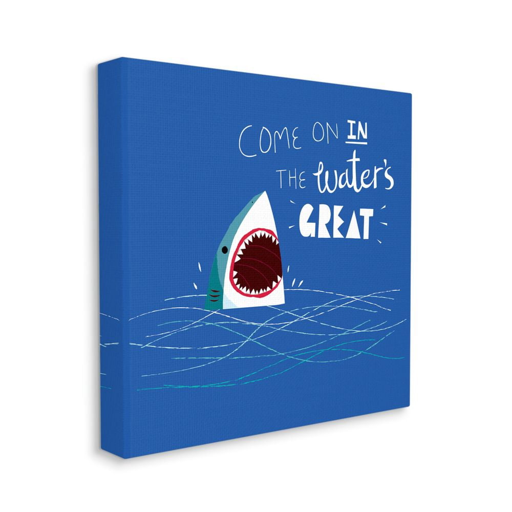 Stupell Industries The Waters Great Phrase Beach Shark Swimming Joke Canvas Wall Art Design by Michael Buxton, 36" x 36"