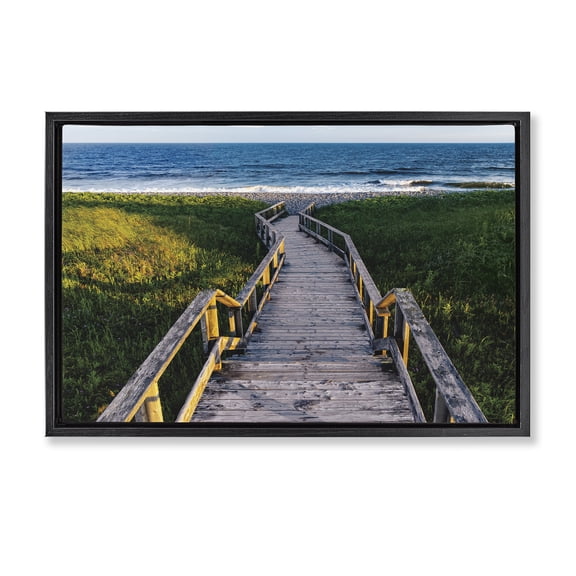 Stupell Industries The Way To The Waves Boardwalk Black Framed Floater Canvas Wall Art design by Sean Greenough, 21 x 31