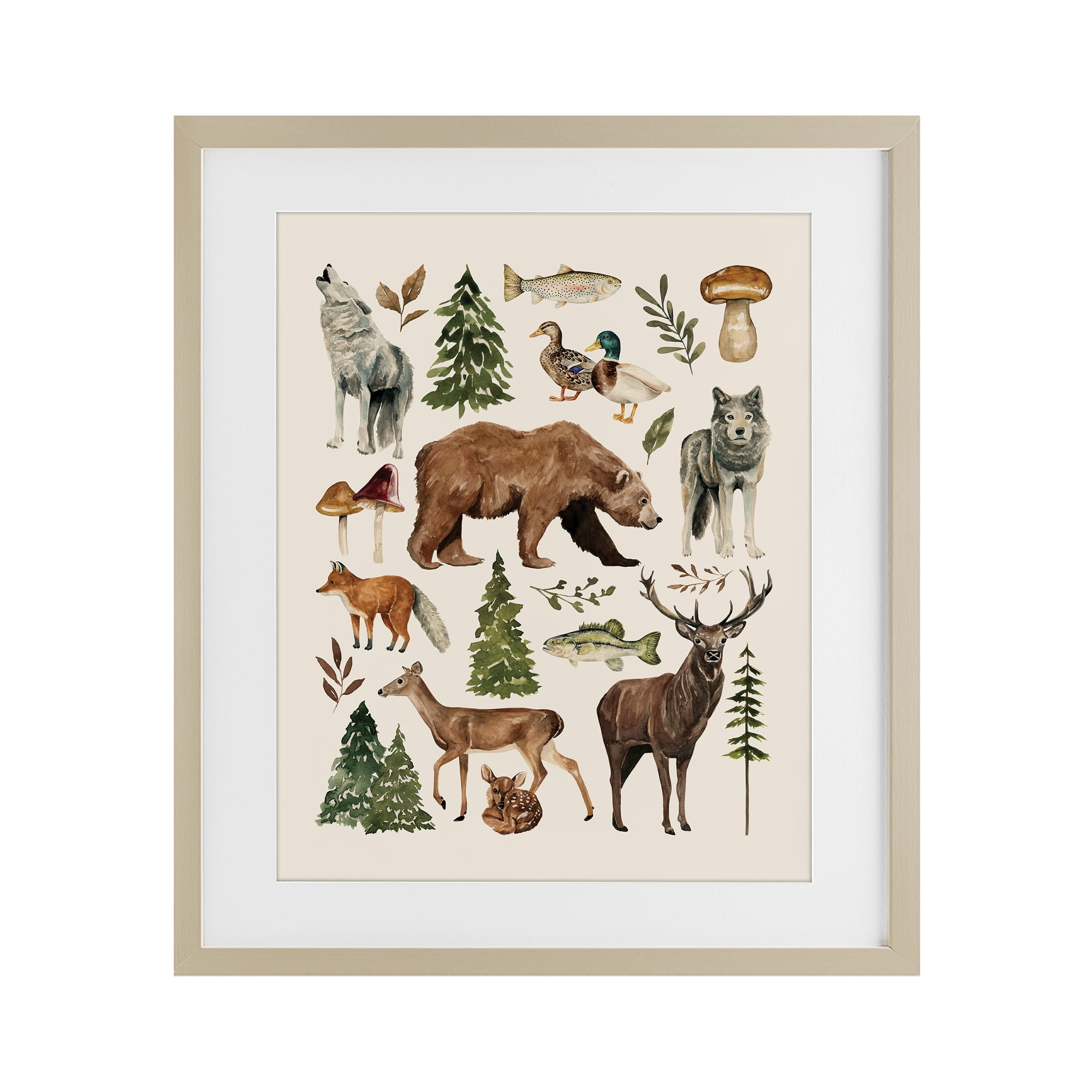 Stupell Industries The Wild Wood Animals Birch Framed Print Under Glass, design by Bethany Sandoval