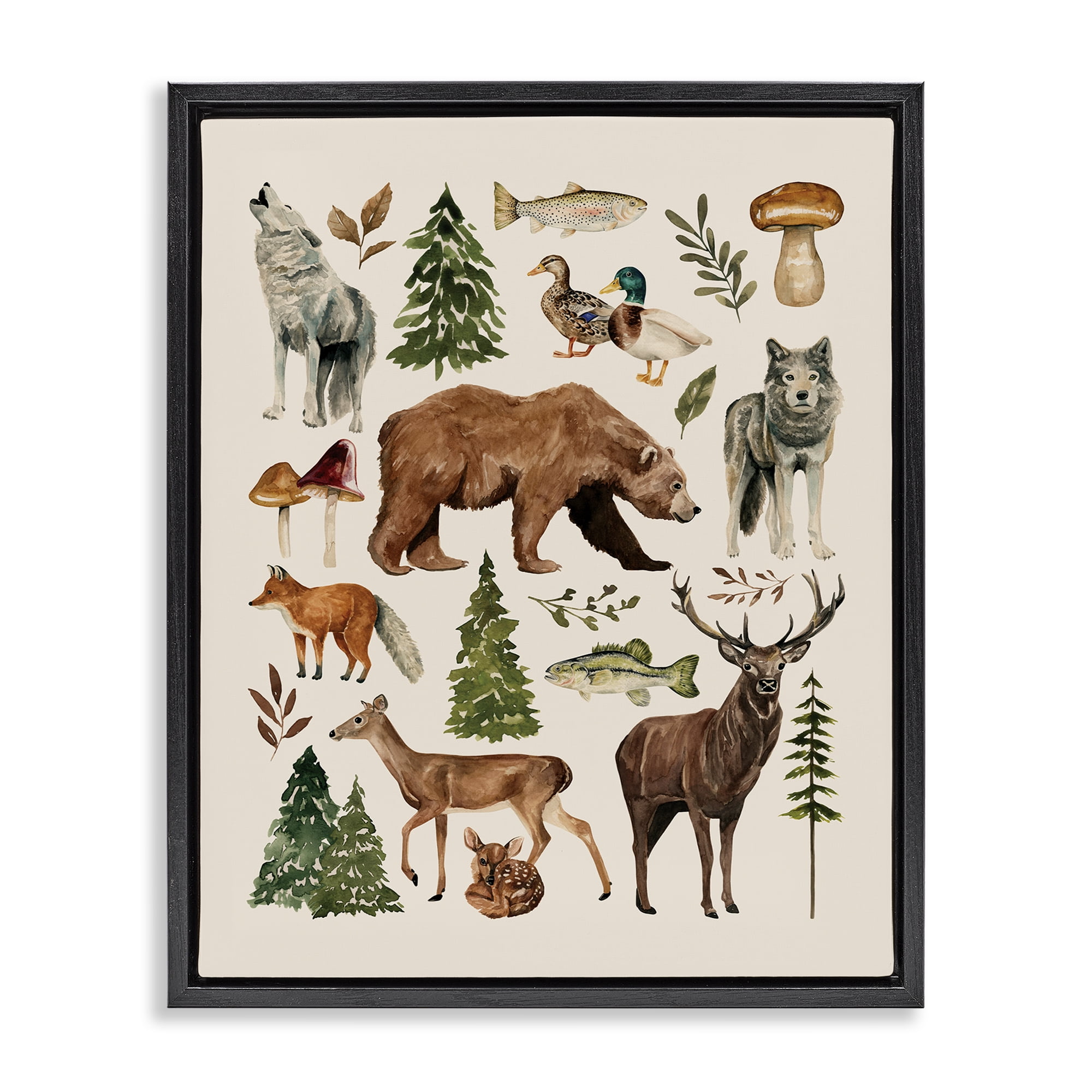 Stupell Industries The Wild Wood Animals Black Framed Floater Canvas Wall Art, design by Bethany Sandoval