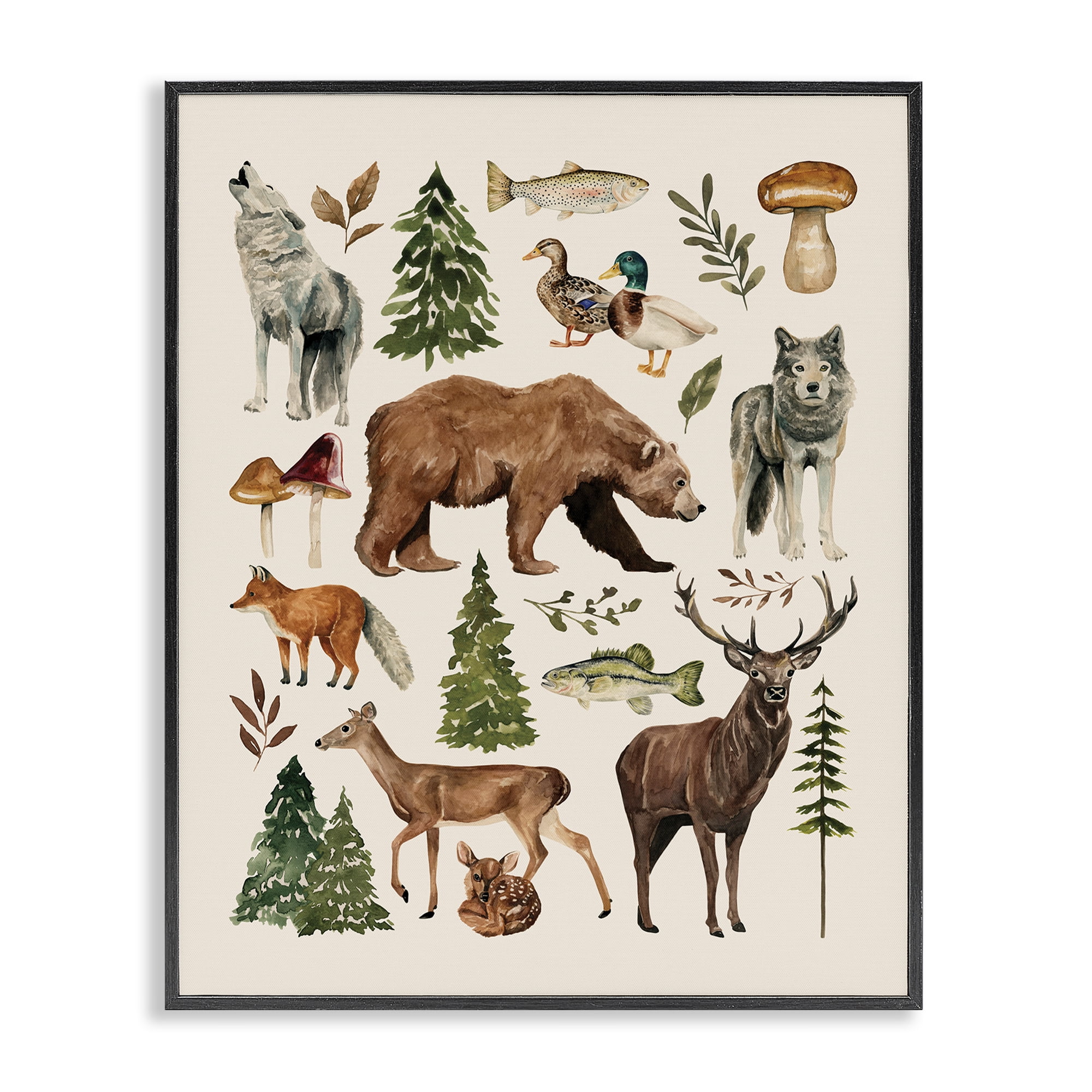 Stupell Industries The Wild Wood Animals Black Framed Giclee Art, design by Bethany Sandoval