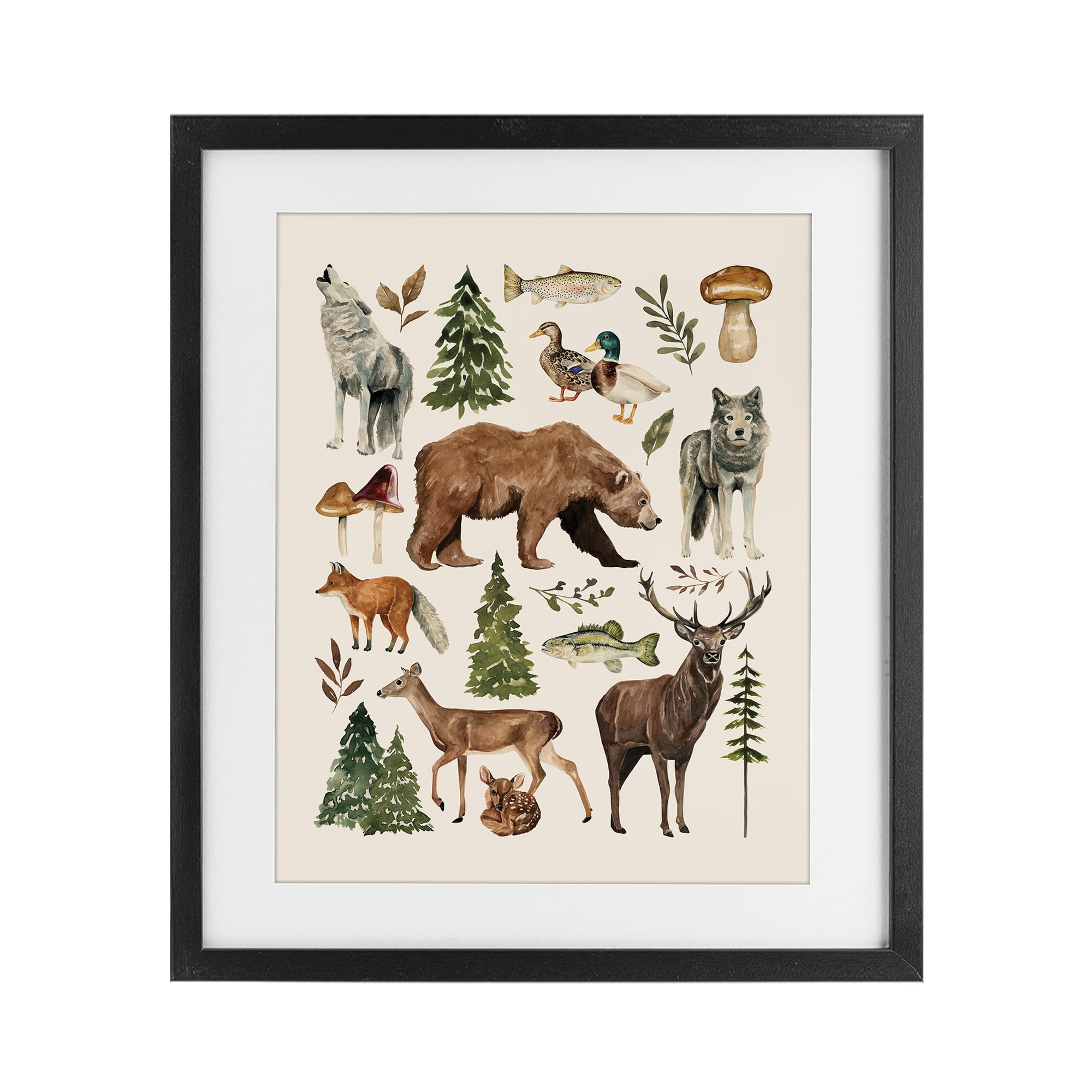 Stupell Industries The Wild Wood Animals Black Framed Print Under Glass, design by Bethany Sandoval