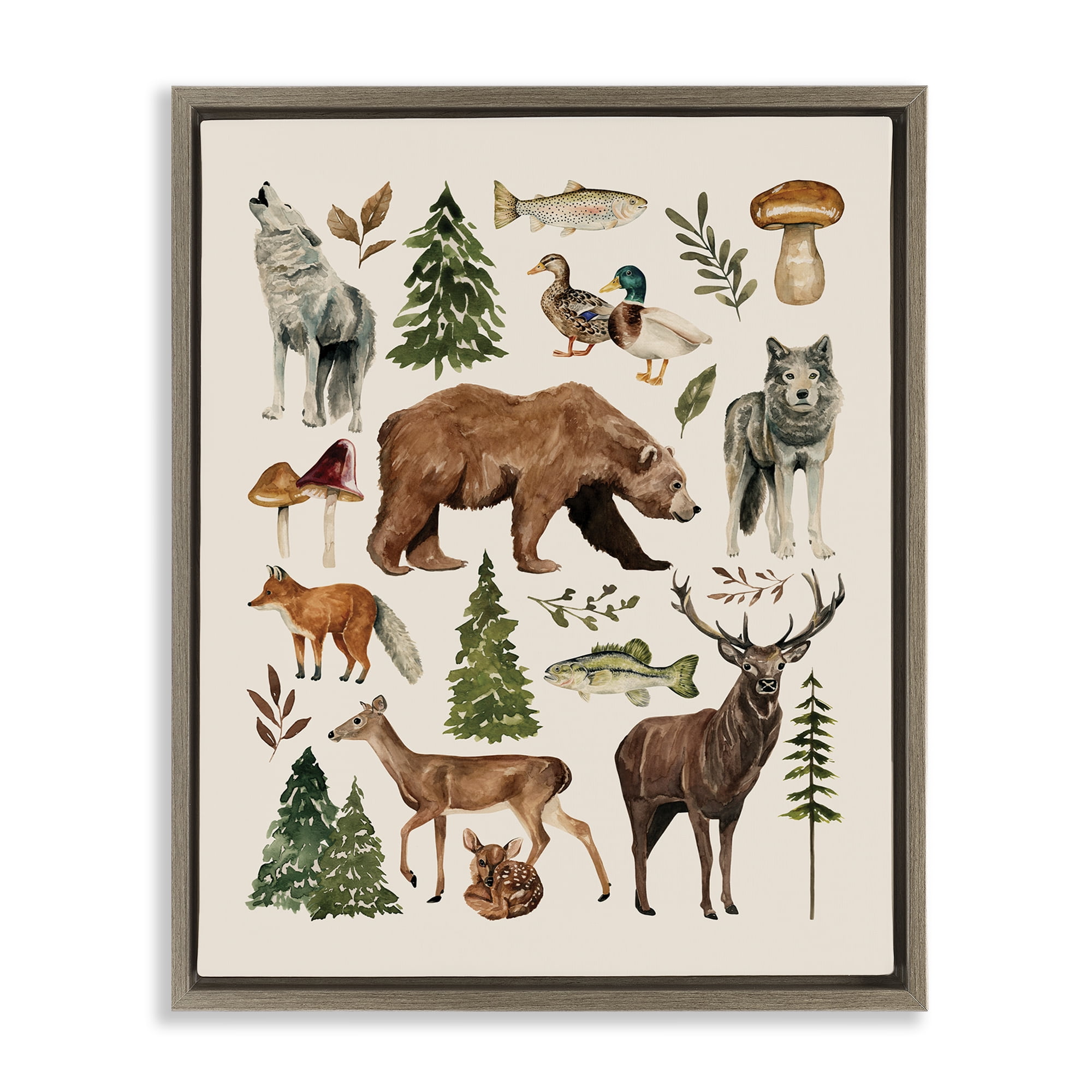 Stupell Industries The Wild Wood Animals Brown Framed Floater Canvas Wall Art, design by Bethany Sandoval